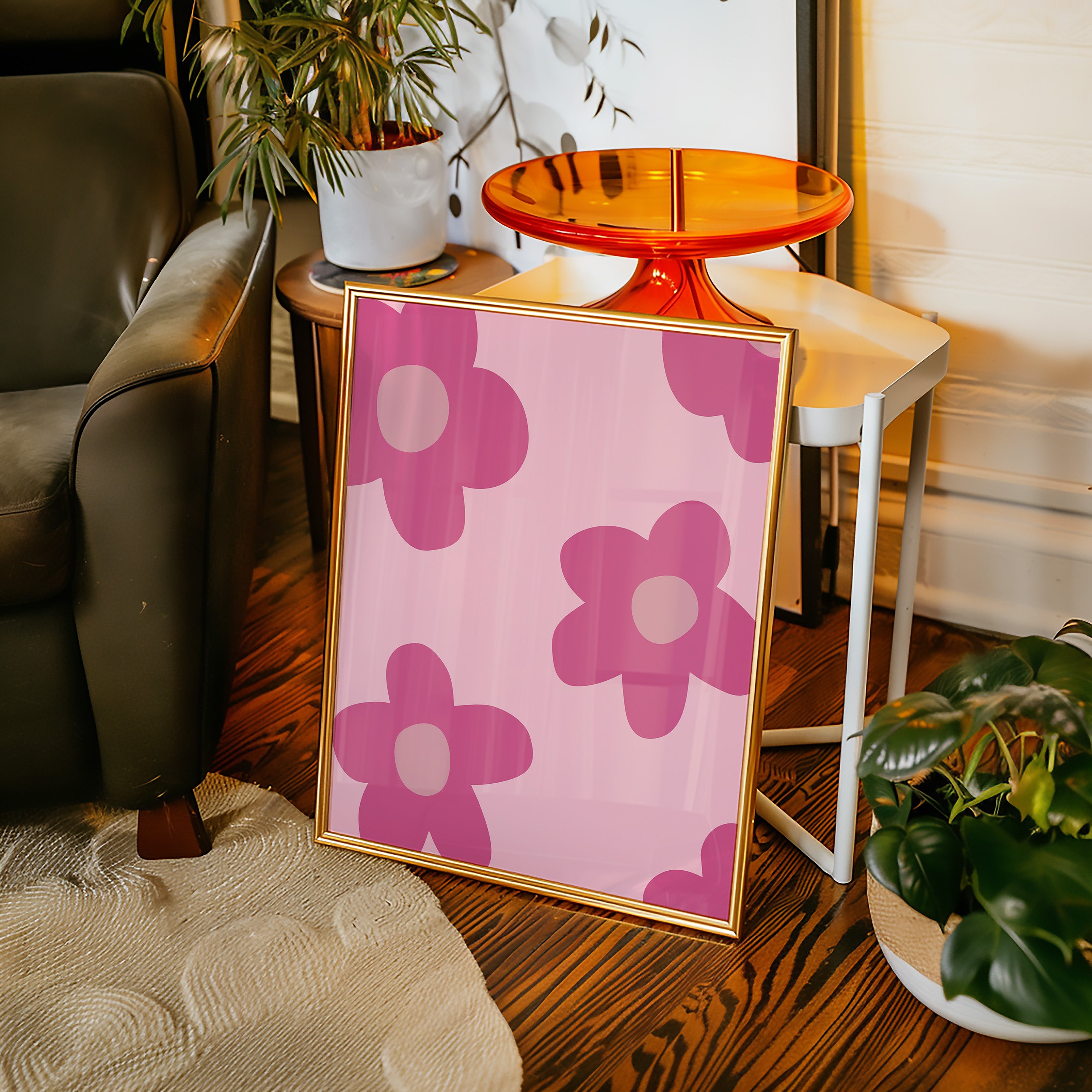 Pink Retro Flower Poster — Bold Floral Wall Art