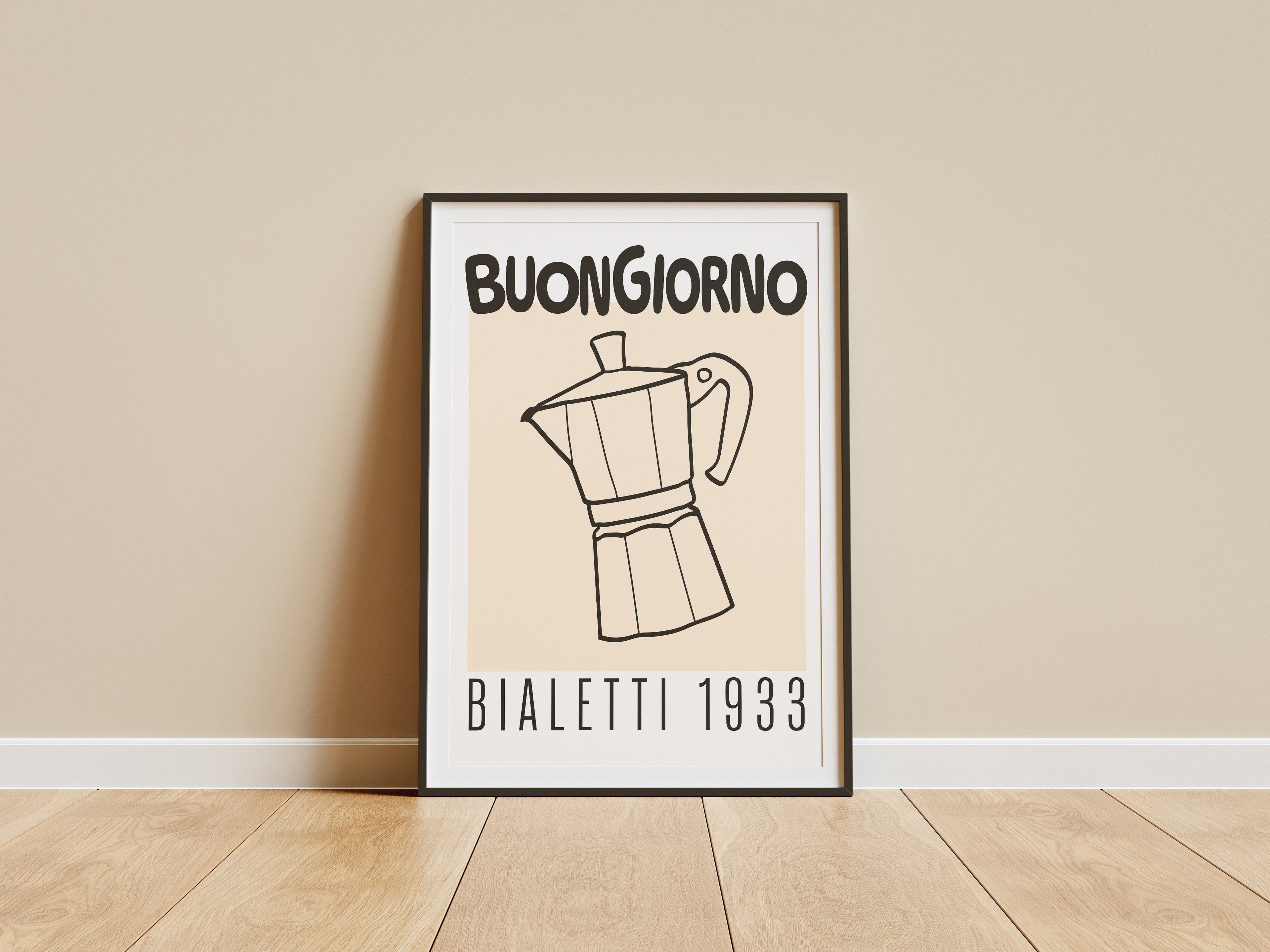 Buongiorno Bialetti 1933 Poster — Vintage Italian Coffee Moka Pot Wall Art