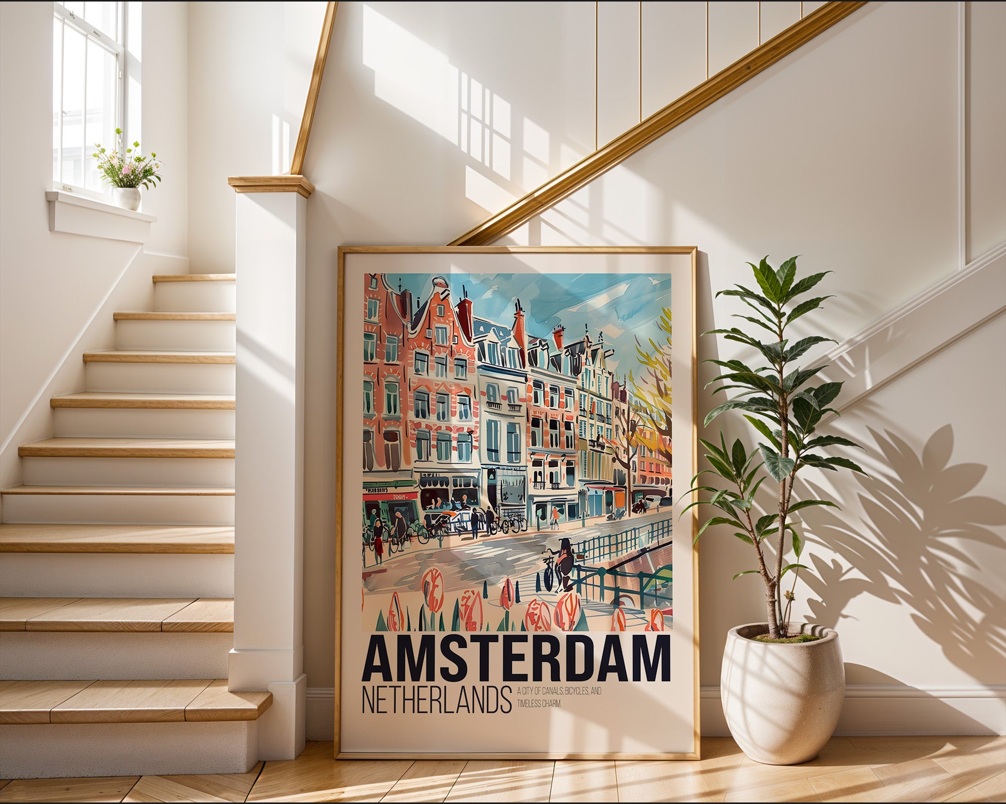 Amsterdam Netherlands Vintage Travel Poster Print - Vintage Cityscape Wall Art