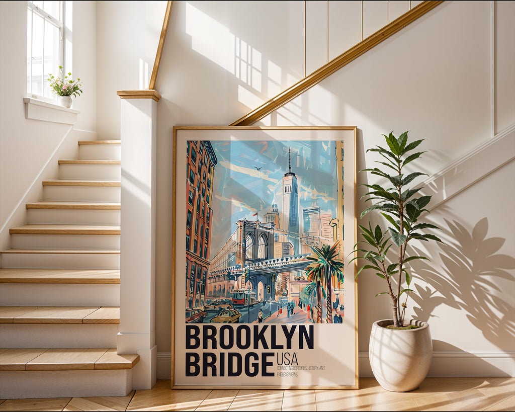Brooklyn Bridge Vintage Travel Poster Print – Retro NYC Wall Art