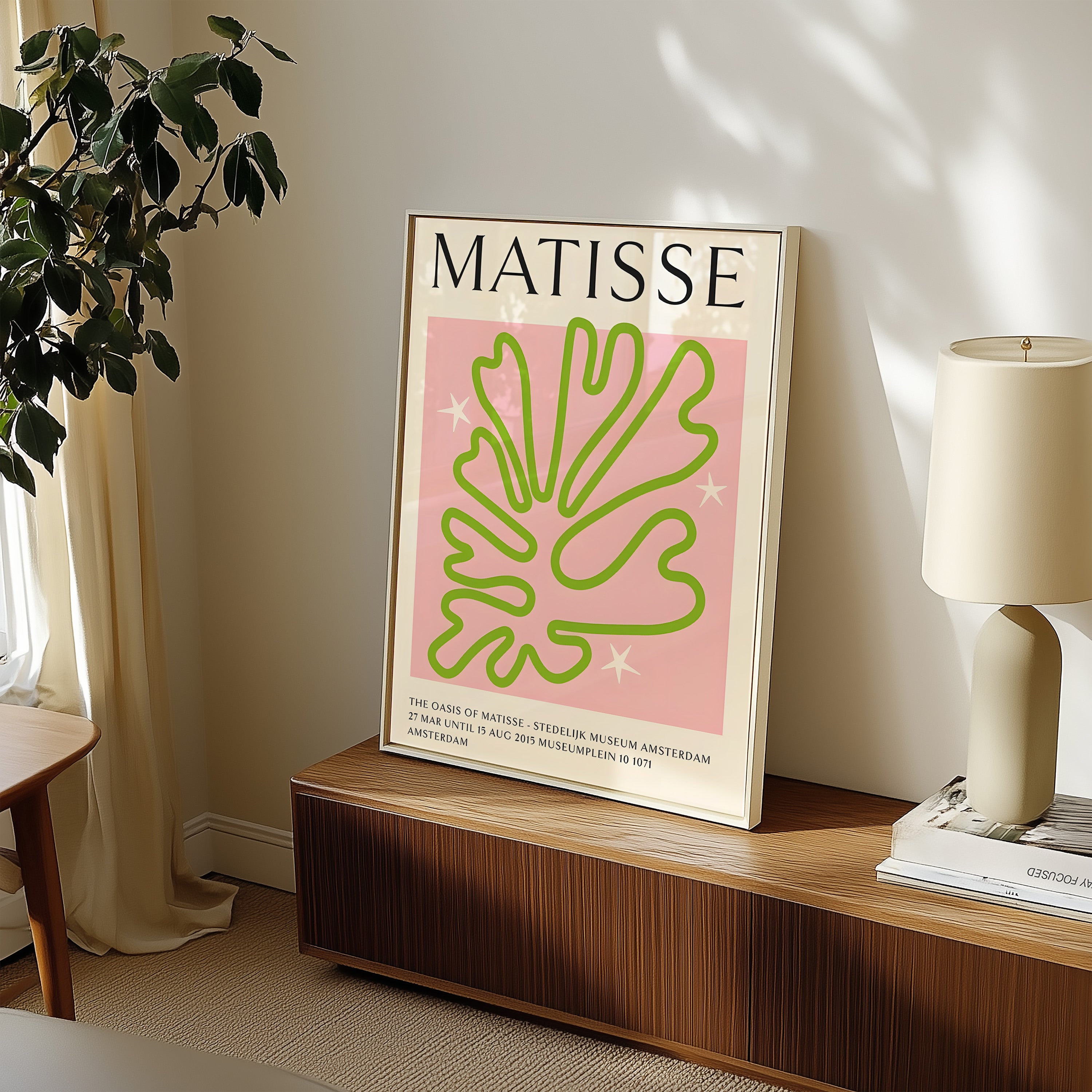 Matisse-Inspired Leaf Art Poster — Pink & Lime Modern Wall Print