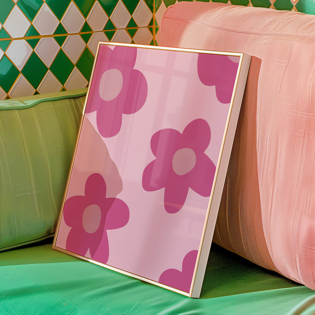 Pink Retro Flower Poster — Bold Floral Wall Art