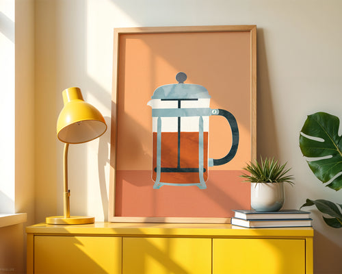 French Press Coffee Poster — Minimalist Kitchen Art Print