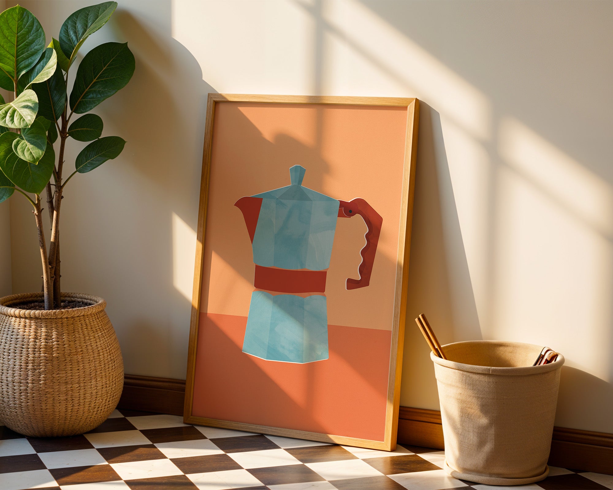 Moka Pot Coffee Poster — Mid-Century Kitchen Art Print