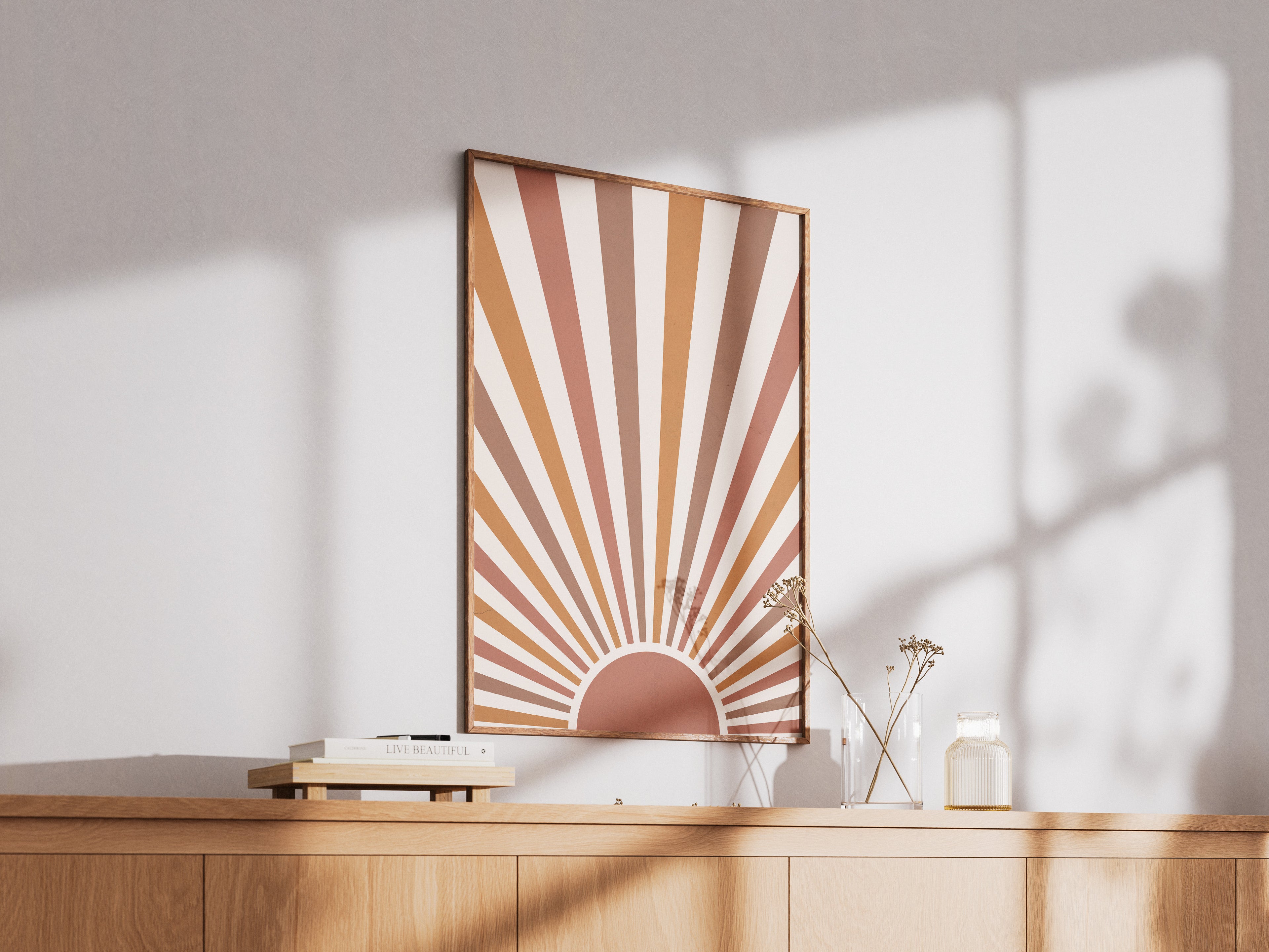 Retro Sunburst Poster — Boho Wall Art in Earth Tones