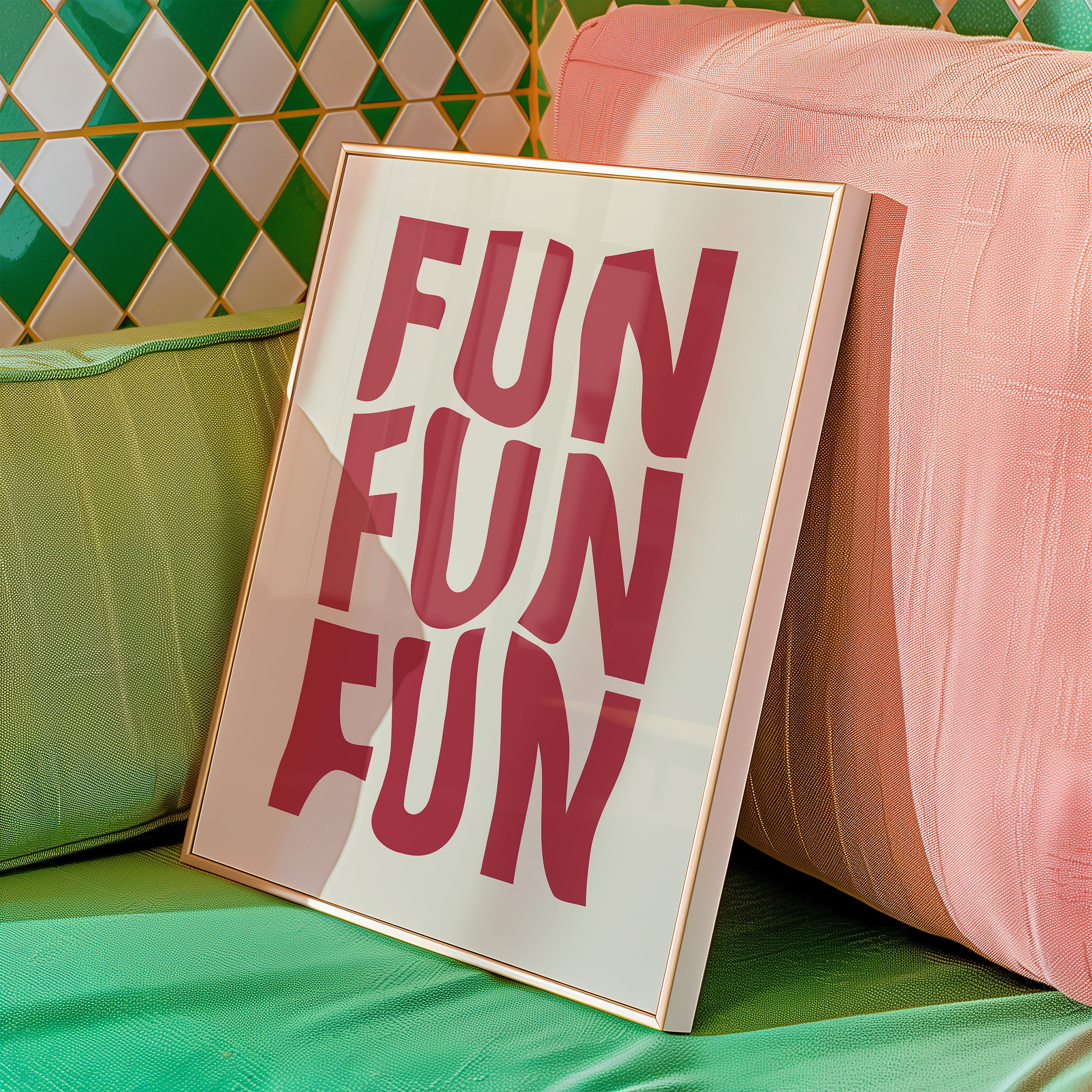 Fun Fun Fun Poster — Bold Red Typography Wall Art for Playful Home Decor