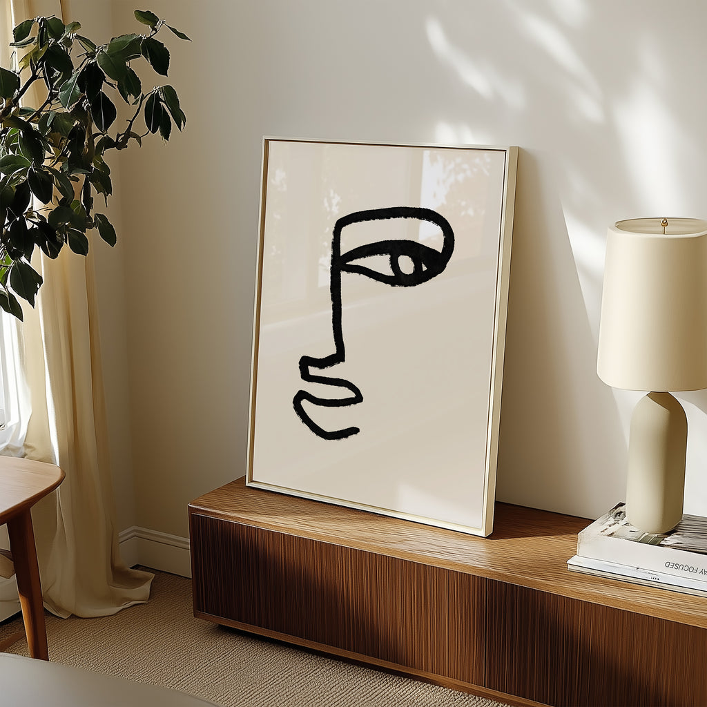 Minimal Line Face Poster — Abstract Monochrome Wall Art