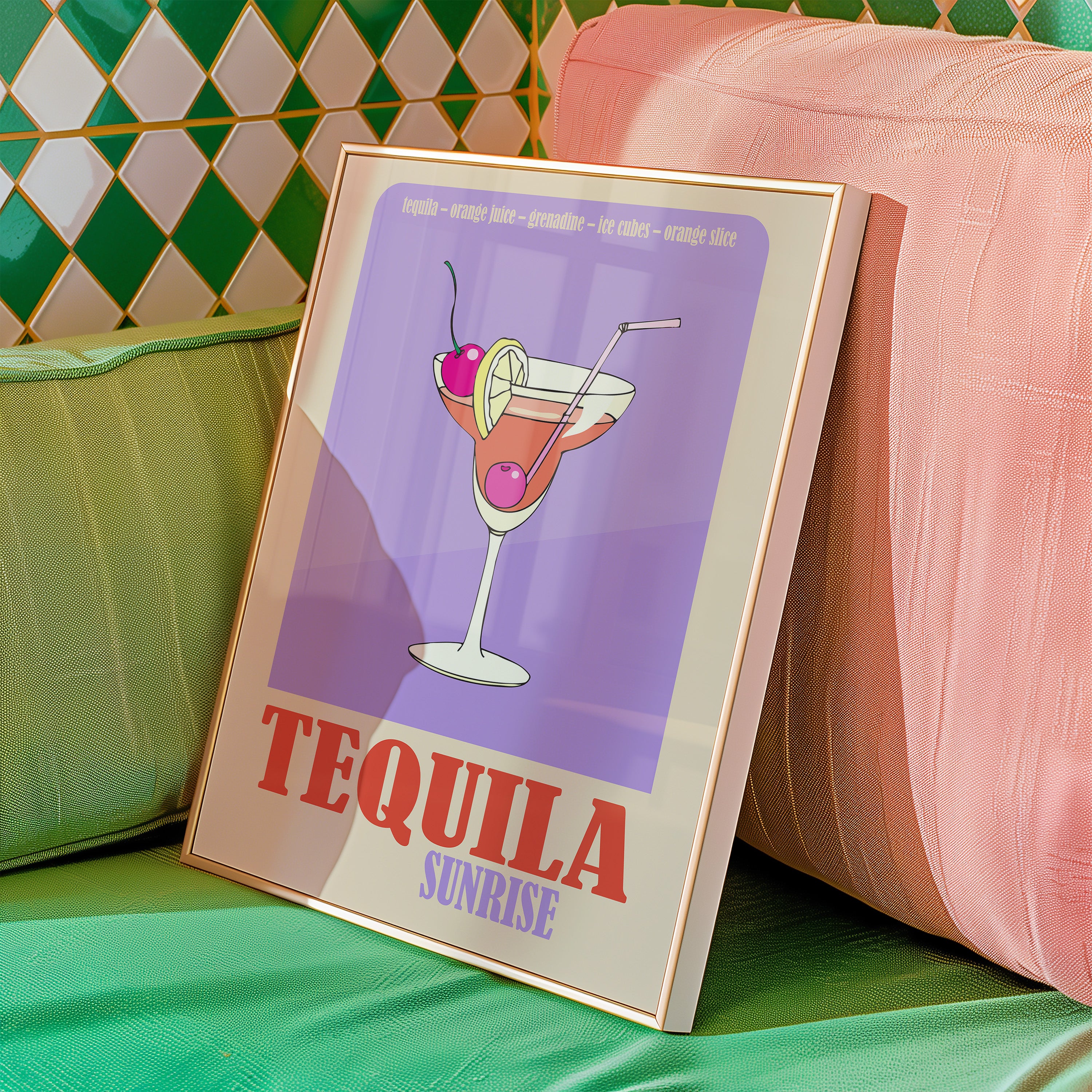 Tequila Sunrise Poster — Retro Cocktail Wall Art