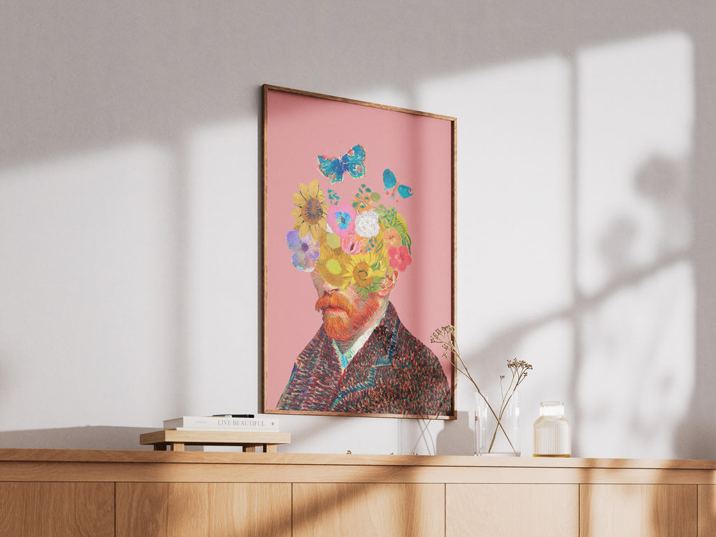 Van Gogh Floral Head Poster — Colorful Surreal Art Print