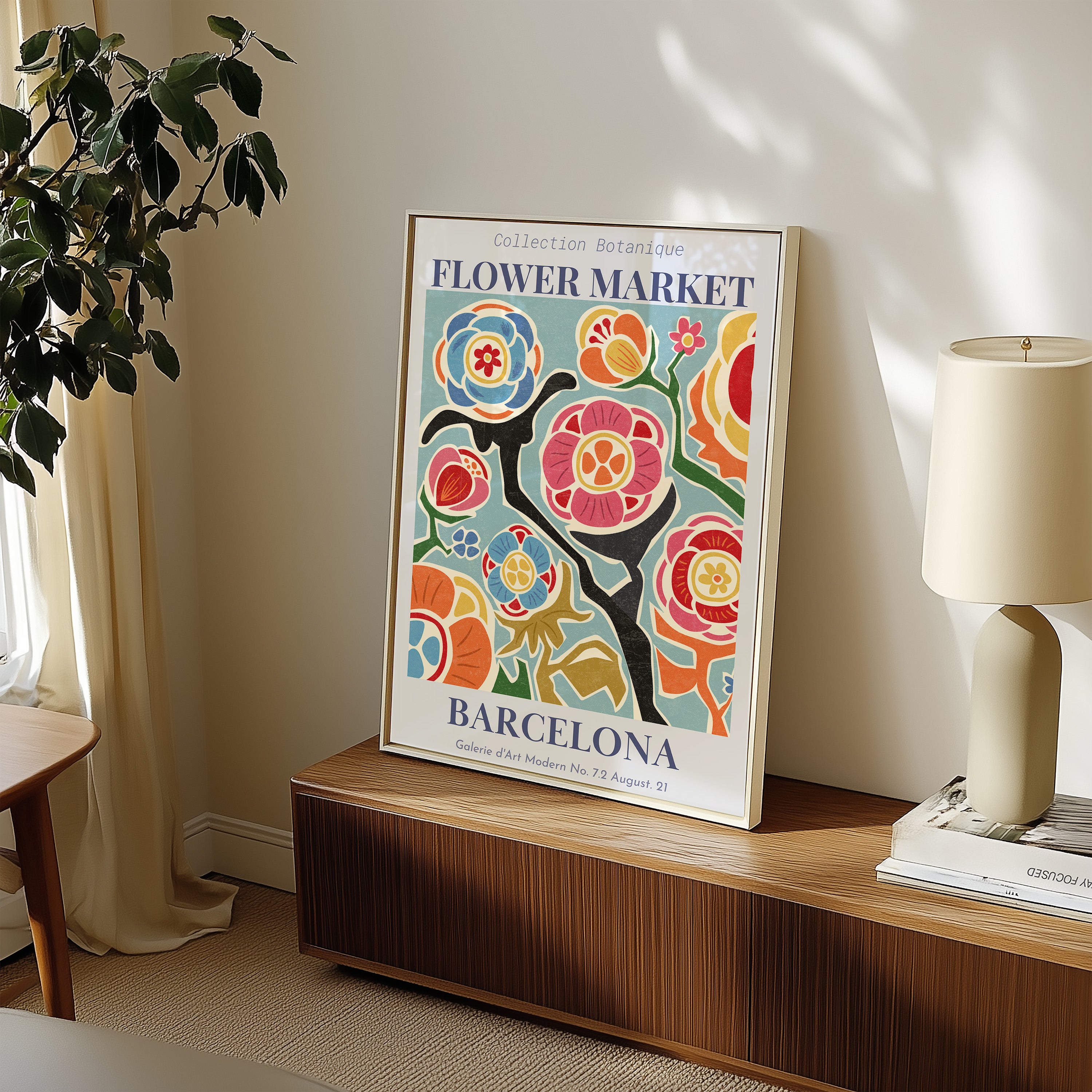 Flower Market Barcelona Poster — Colorful Botanical Art Print