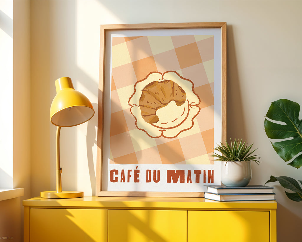 Café du Matin Poster — Vintage Breakfast Croissant Wall Art