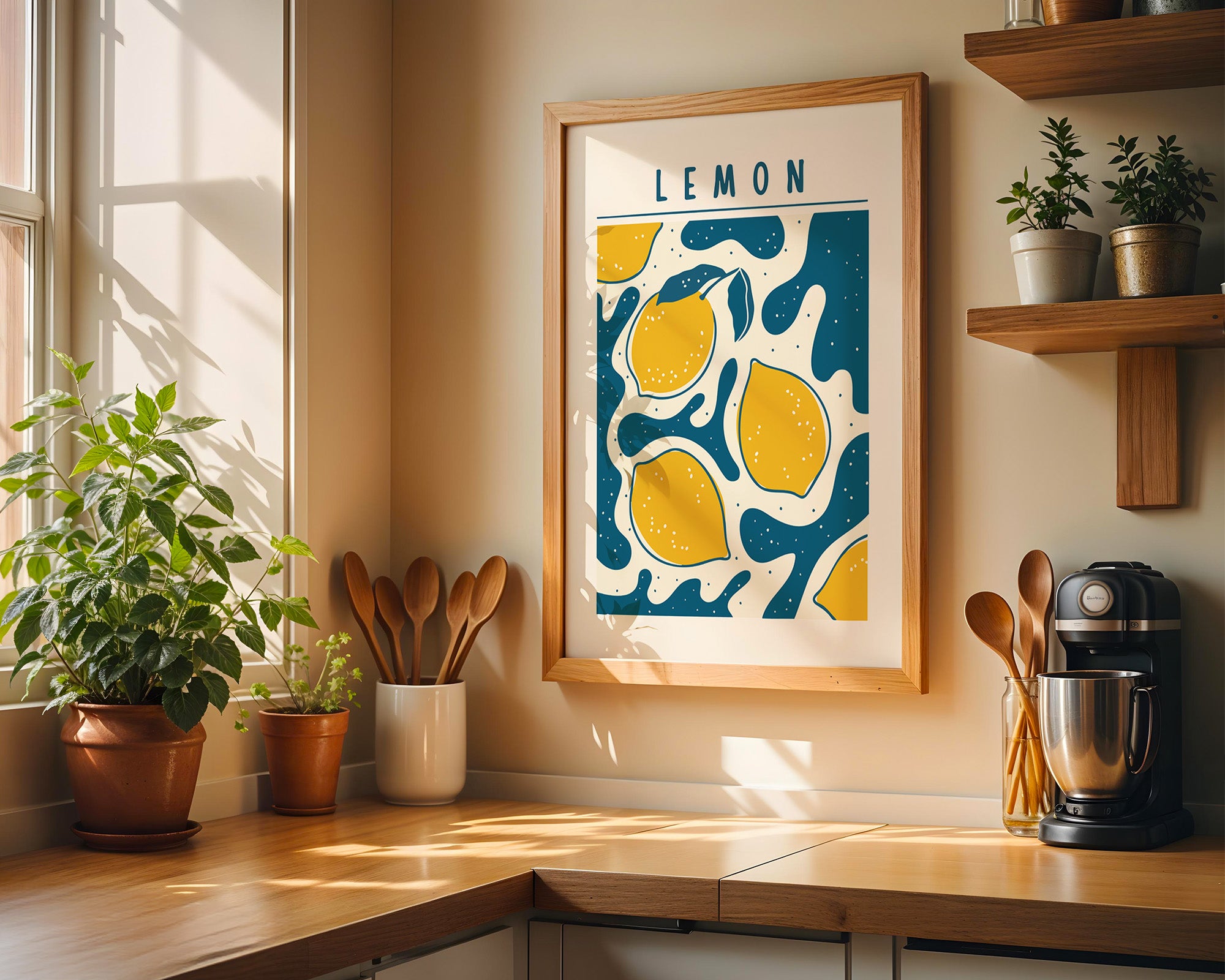 Lemon Art Poster — Retro Citrus Wall Print