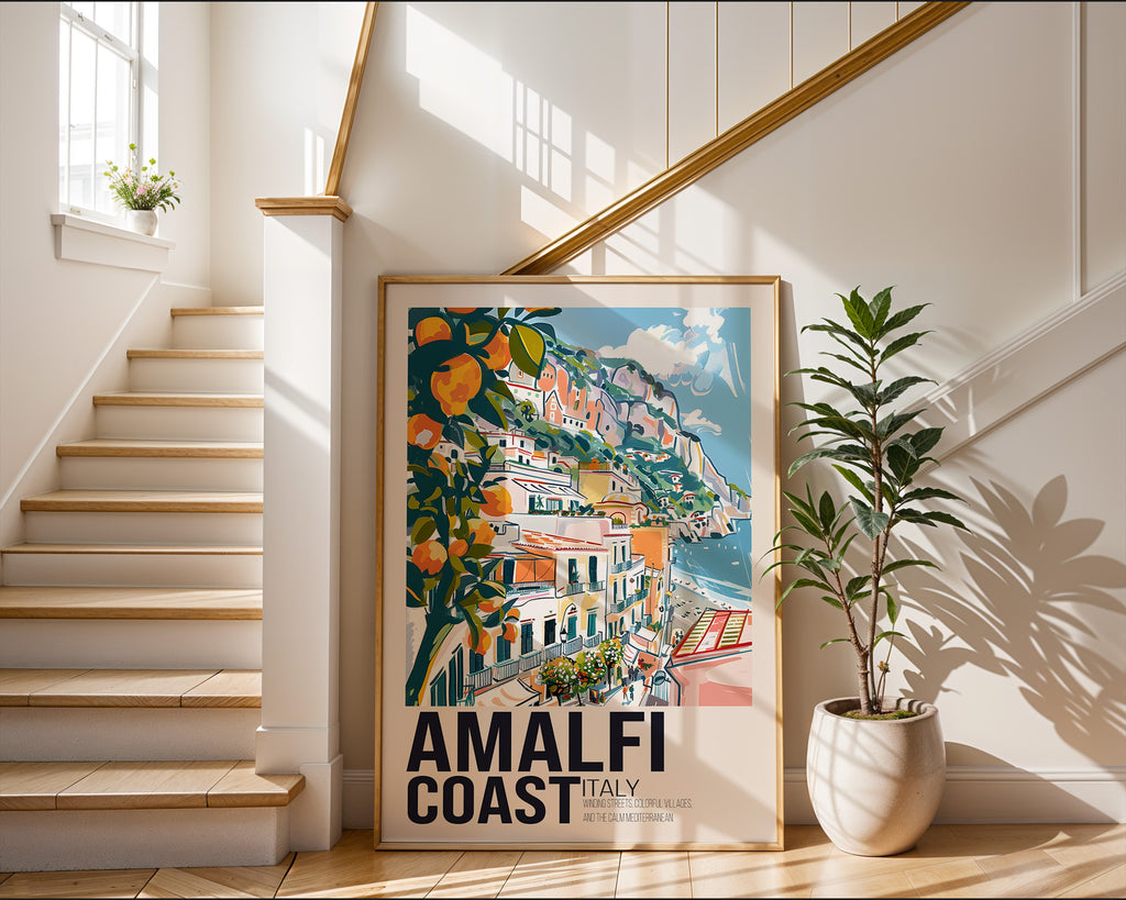 Amalfi Coast Italy Travel Poster — Vintage Mediterranean Wall Art