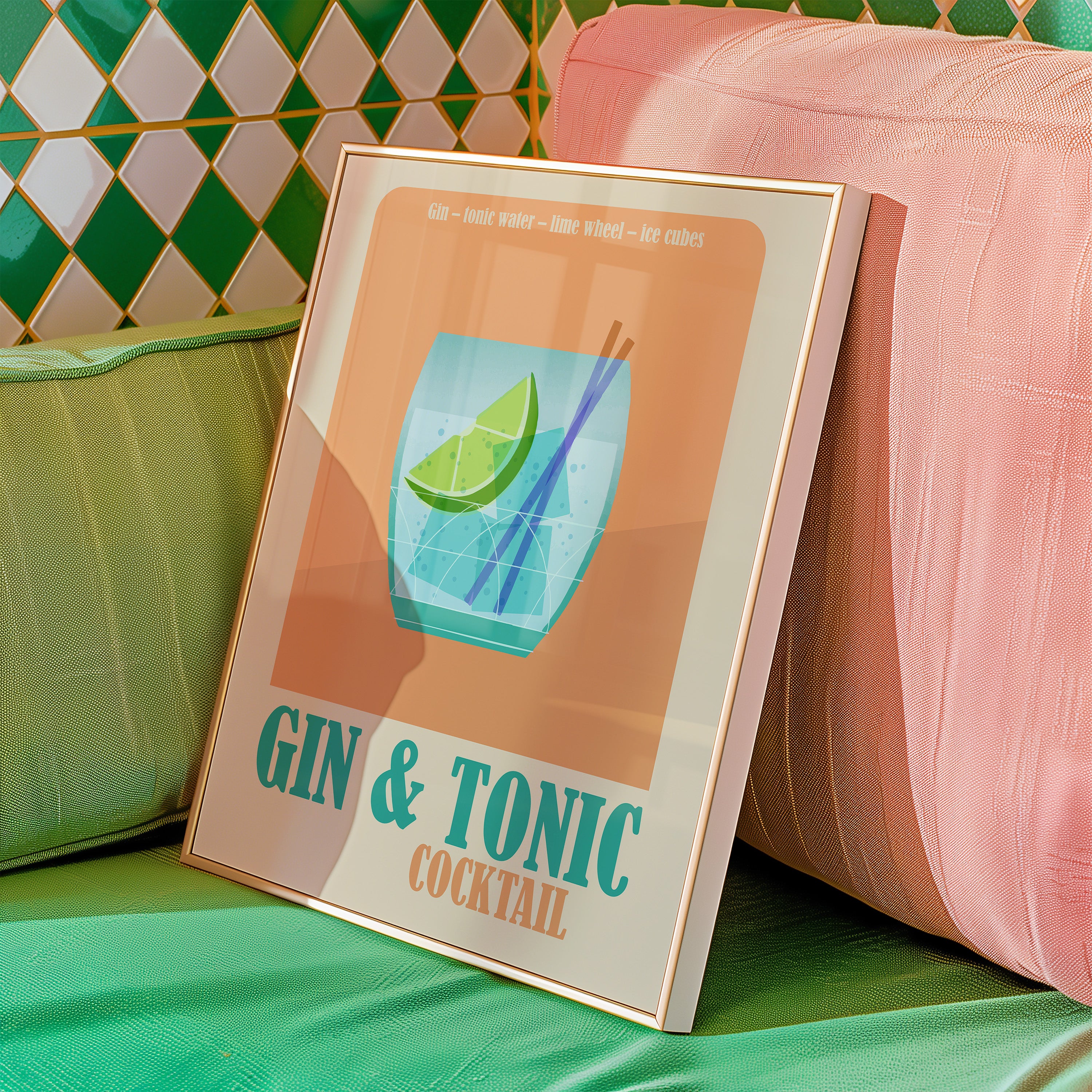 Gin & Tonic Cocktail Poster — Vintage Bar Art Print
