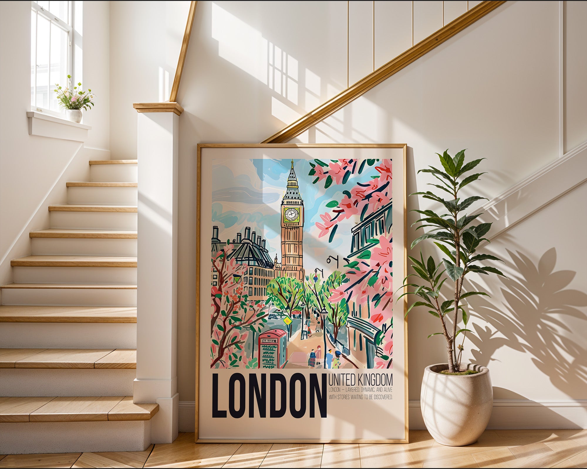 London Travel Poster — Vintage Floral Big Ben Art Print