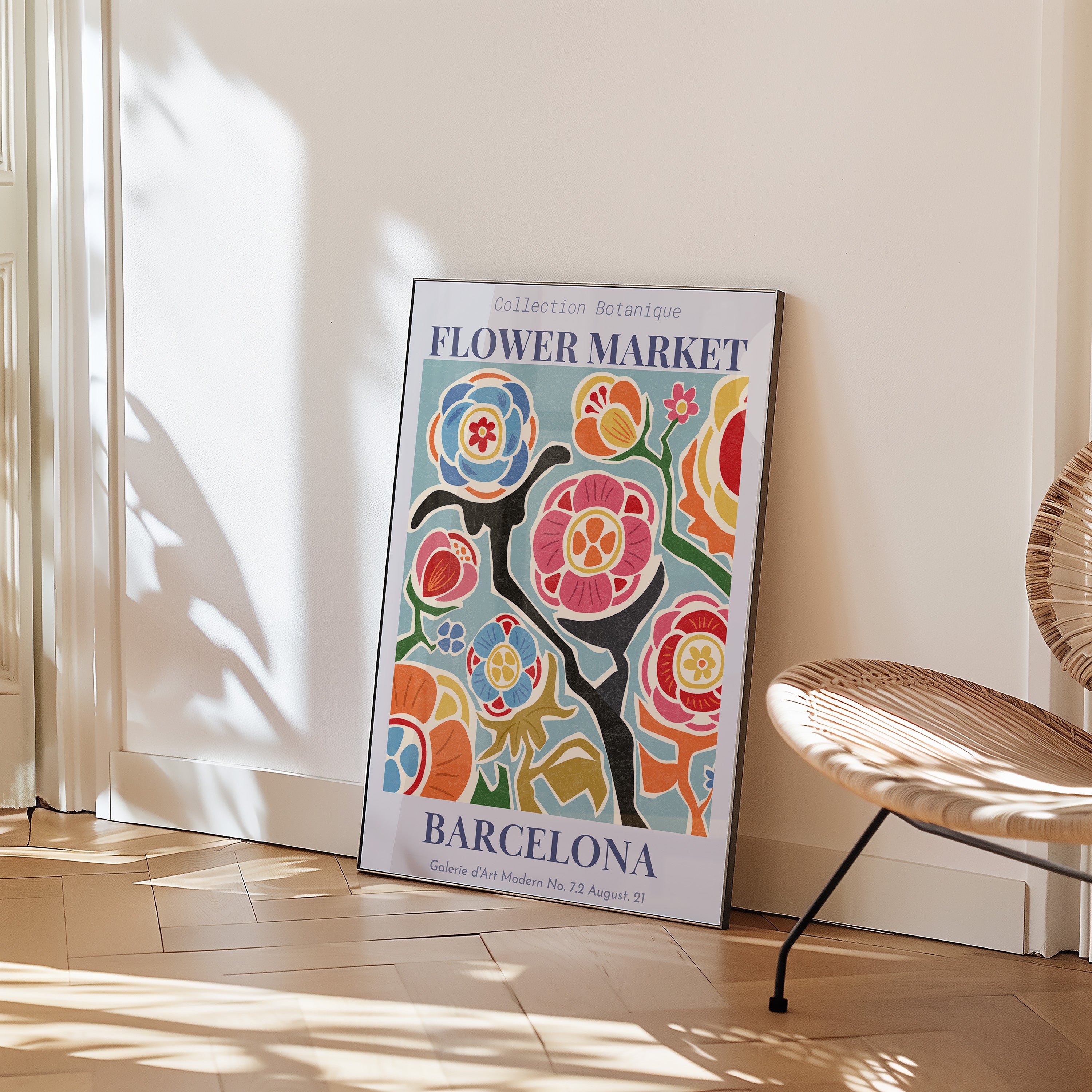 Ingelijste poster van de bloemenmarkt in Barcelona — Kleurrijke botanische muurdecoratie