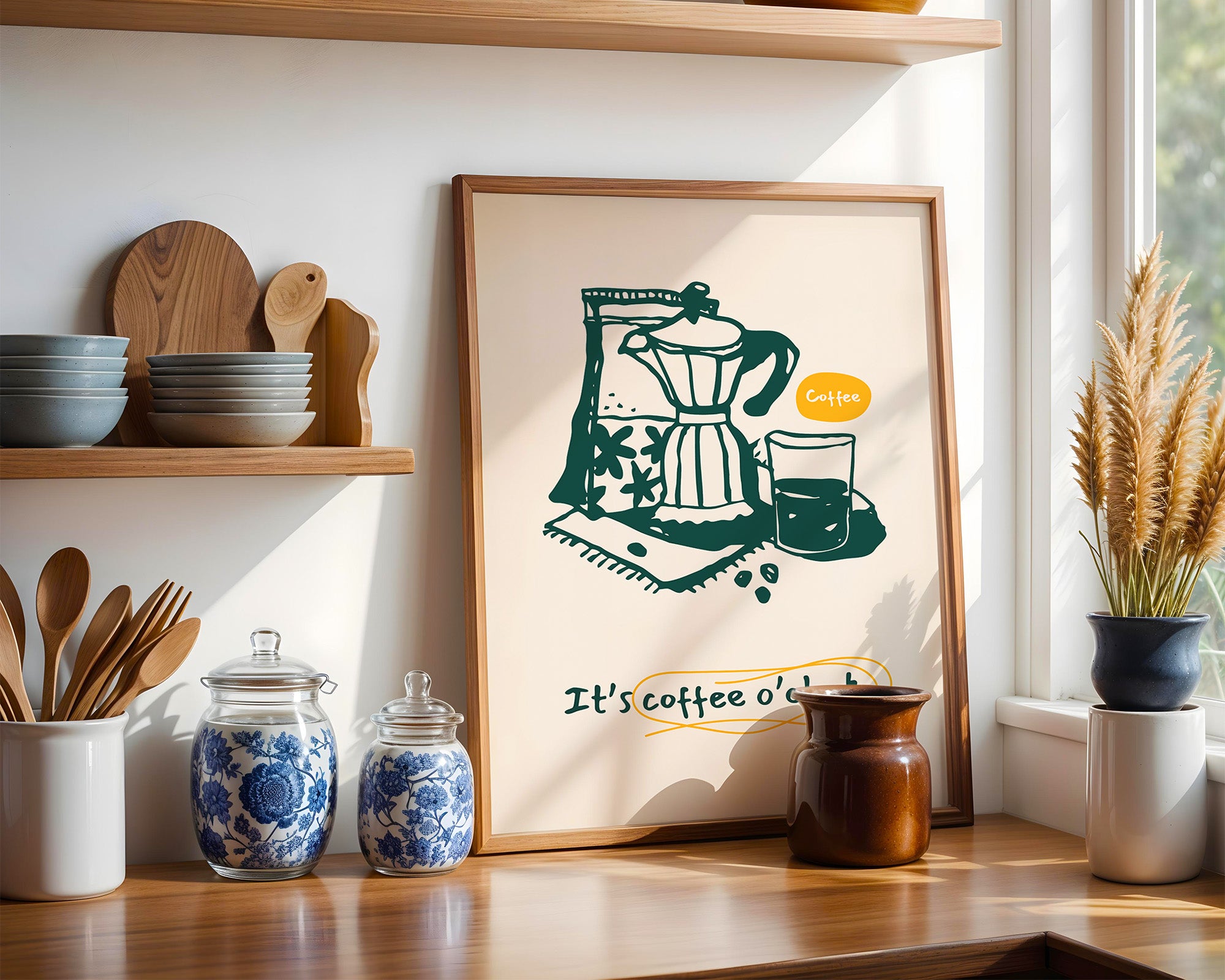 Coffee O'Clock Poster — Framed Wall Art for Kitchen & Cafe Décor
