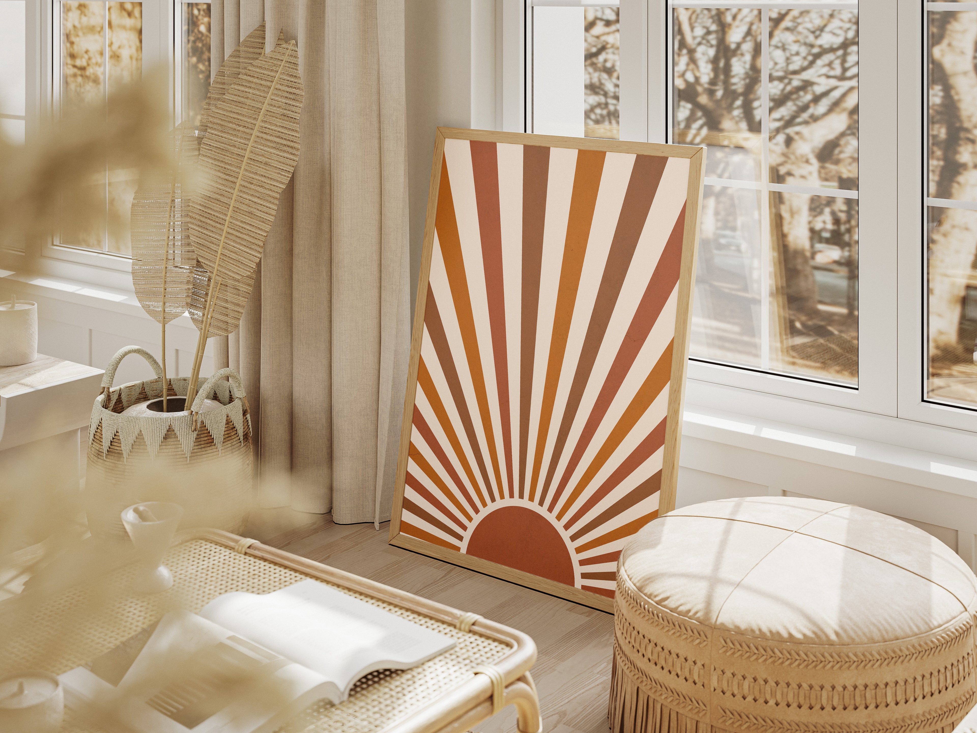 Retro Sunburst Poster — Boho Wall Art in Earth Tones