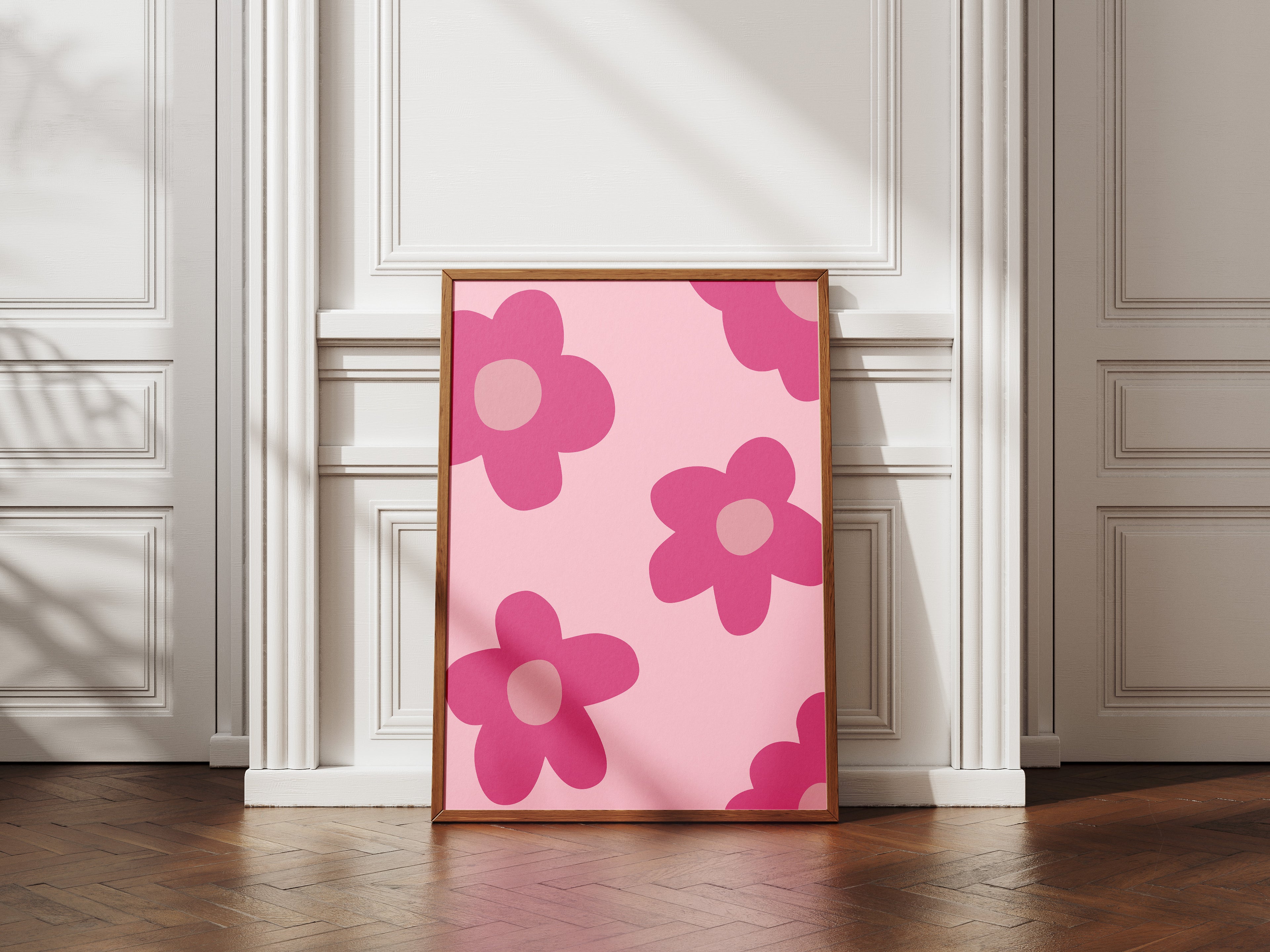 Pink Retro Flower Poster — Bold Floral Wall Art