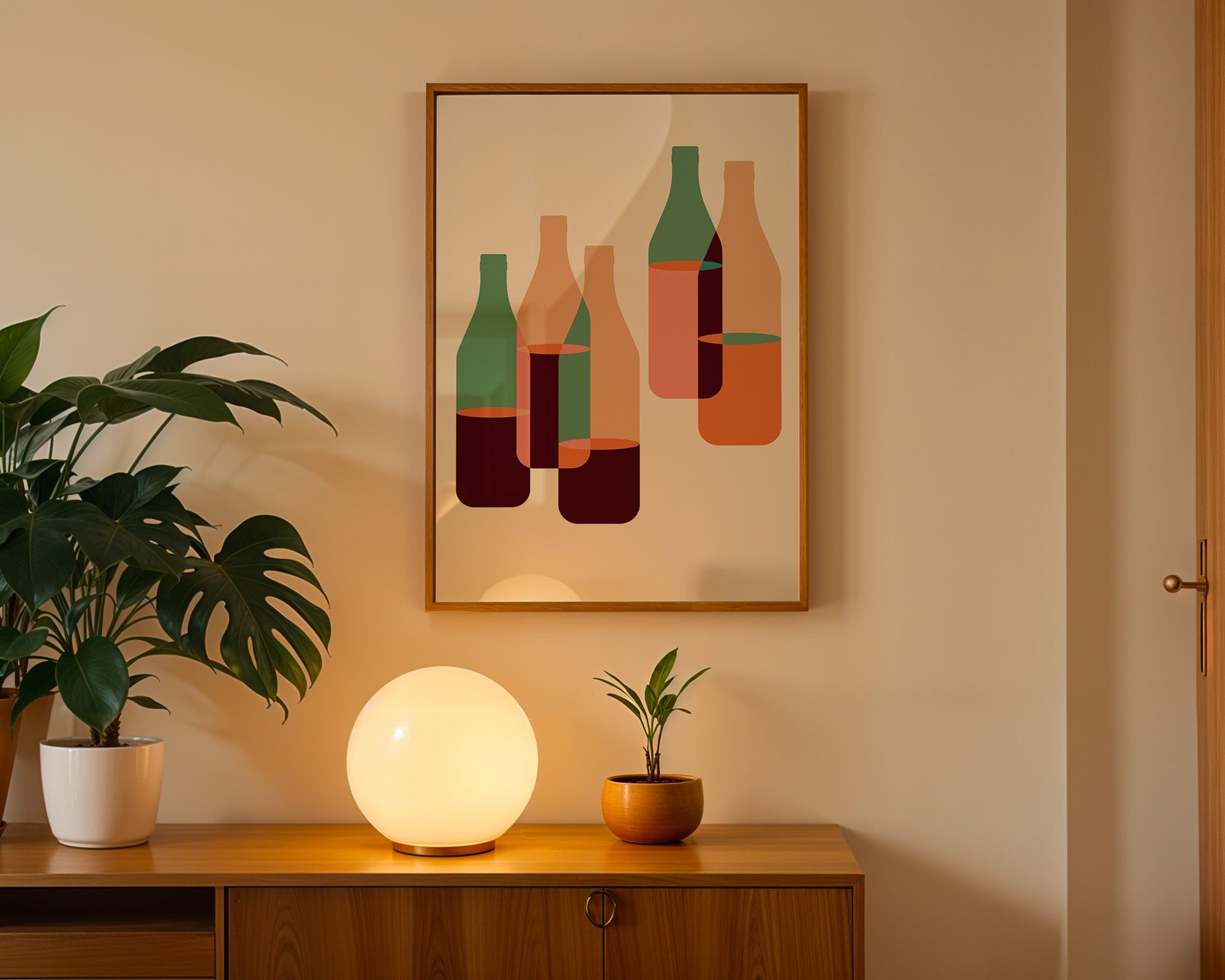 Minimalist Wine Bottle Poster — Midcentury Modern Kitchen Bar Art Print