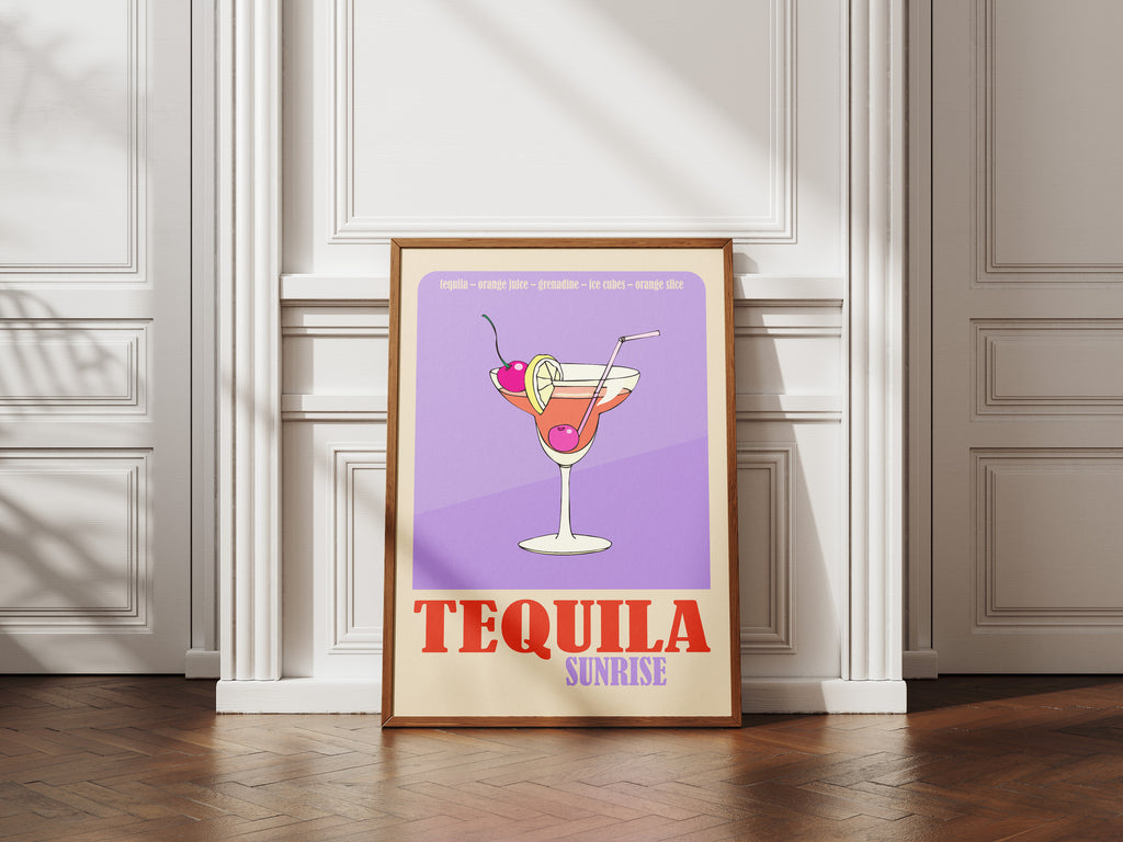 Tequila Sunrise Poster — Retro Cocktail Wall Art