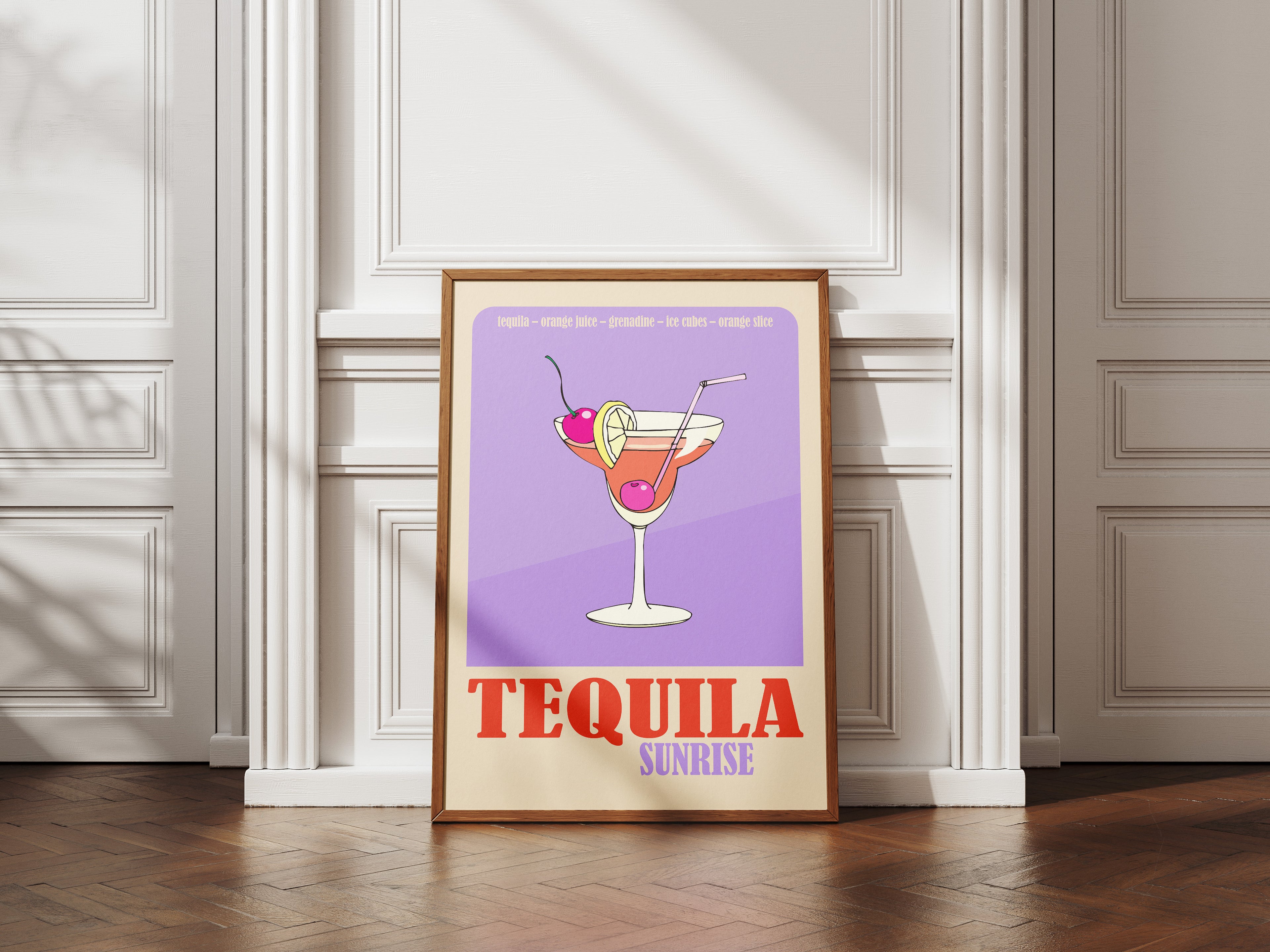 Tequila Sunrise Poster — Retro Cocktail Wall Art