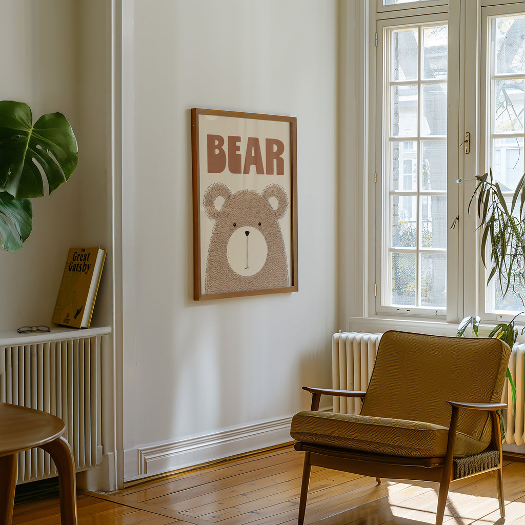 Bear Nursery Poster — Cute Brown Bear Wall Art for Kids’ Room