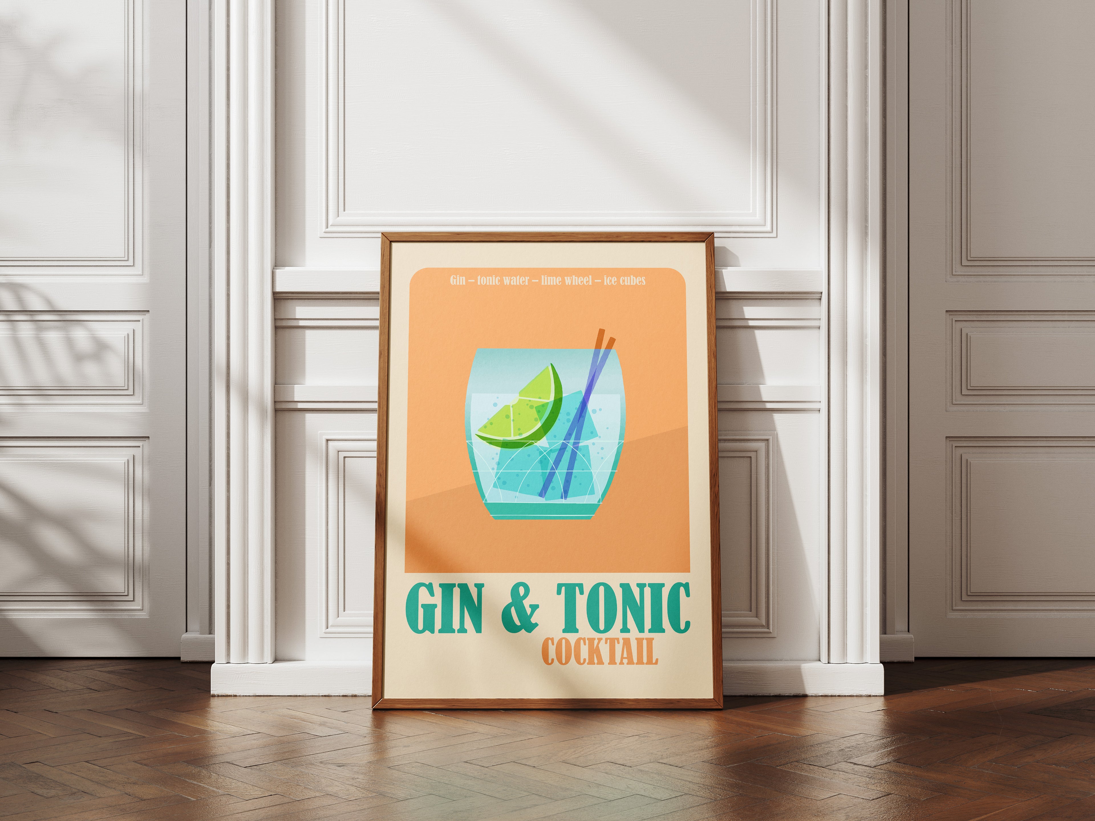 Gin & Tonic Cocktail Poster — Vintage Bar Art Print