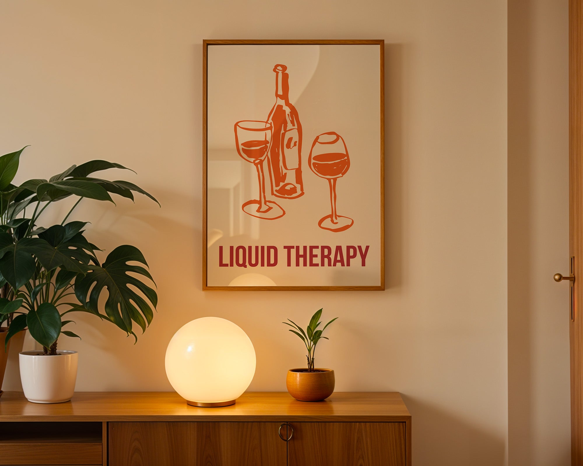 Liquid Therapy Poster — Wine Bottle & Glasses Wall Art for Kitchen, Bar, or Dining Room
