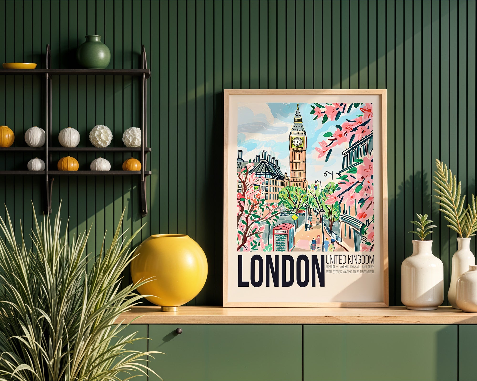 London Travel Poster — Vintage Floral Big Ben Art Print