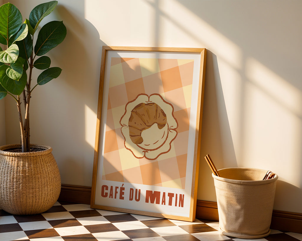 Café du Matin Poster — Vintage Breakfast Croissant Wall Art
