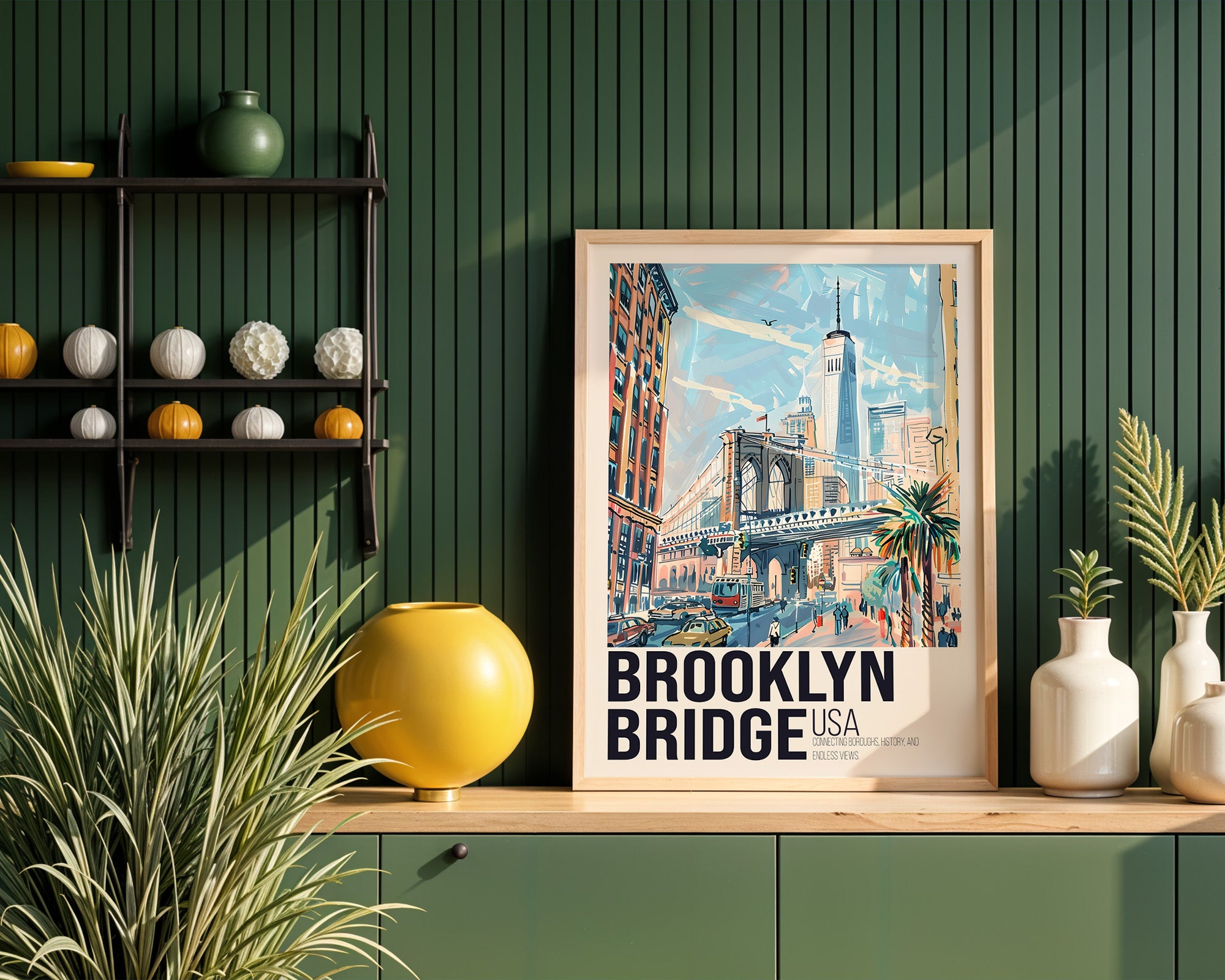 Brooklyn Bridge Vintage Travel Poster Print – Retro NYC Wall Art