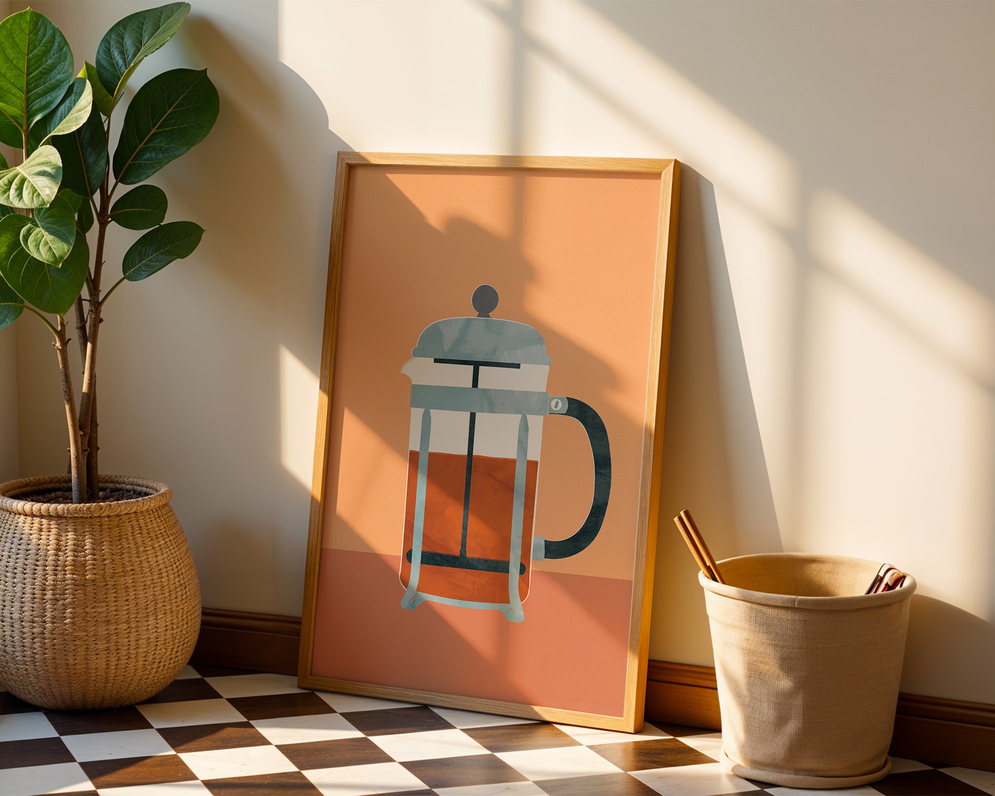 French Press Coffee Poster — Minimalist Kitchen Art Print