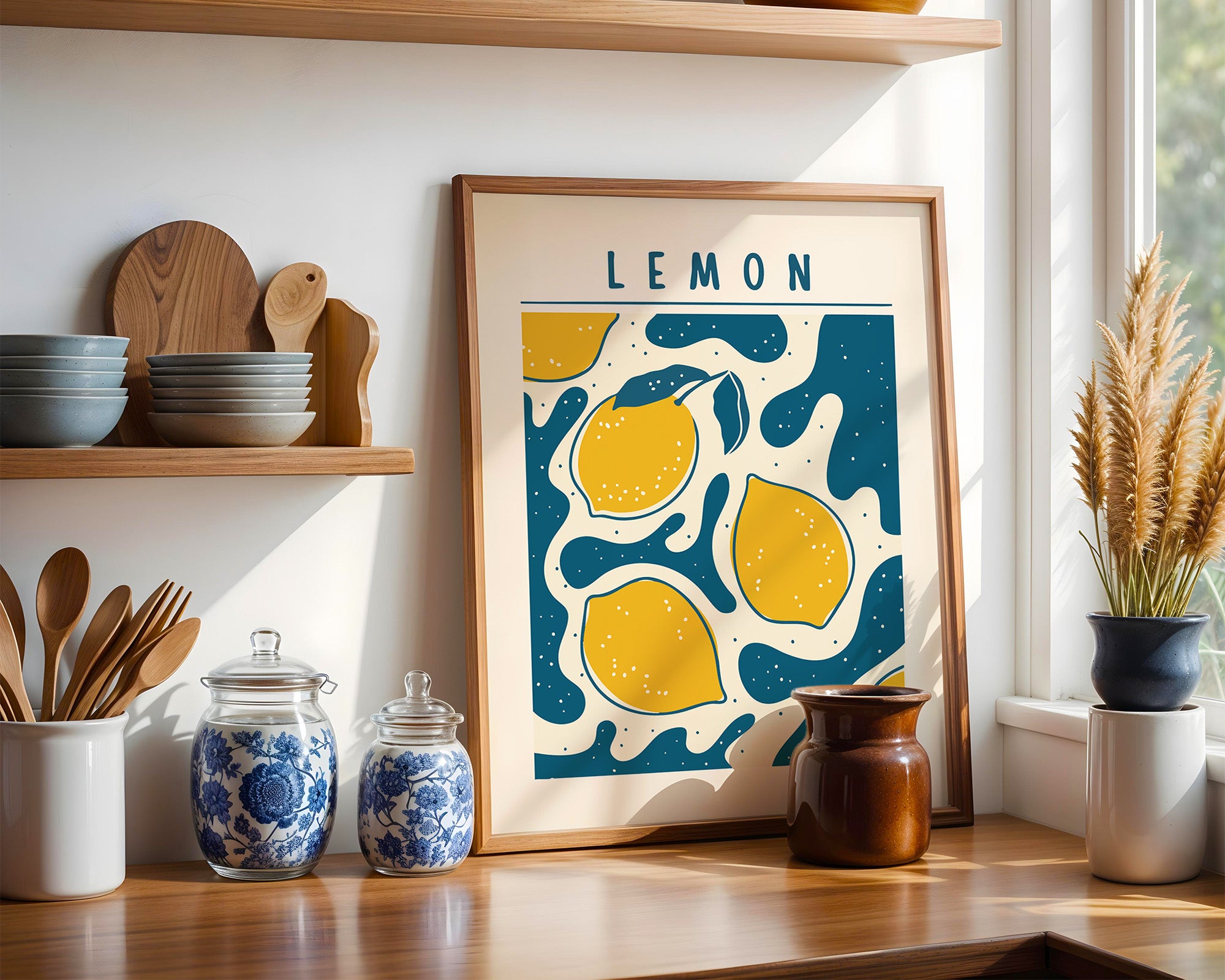 Lemon Art Poster — Retro Citrus Wall Print