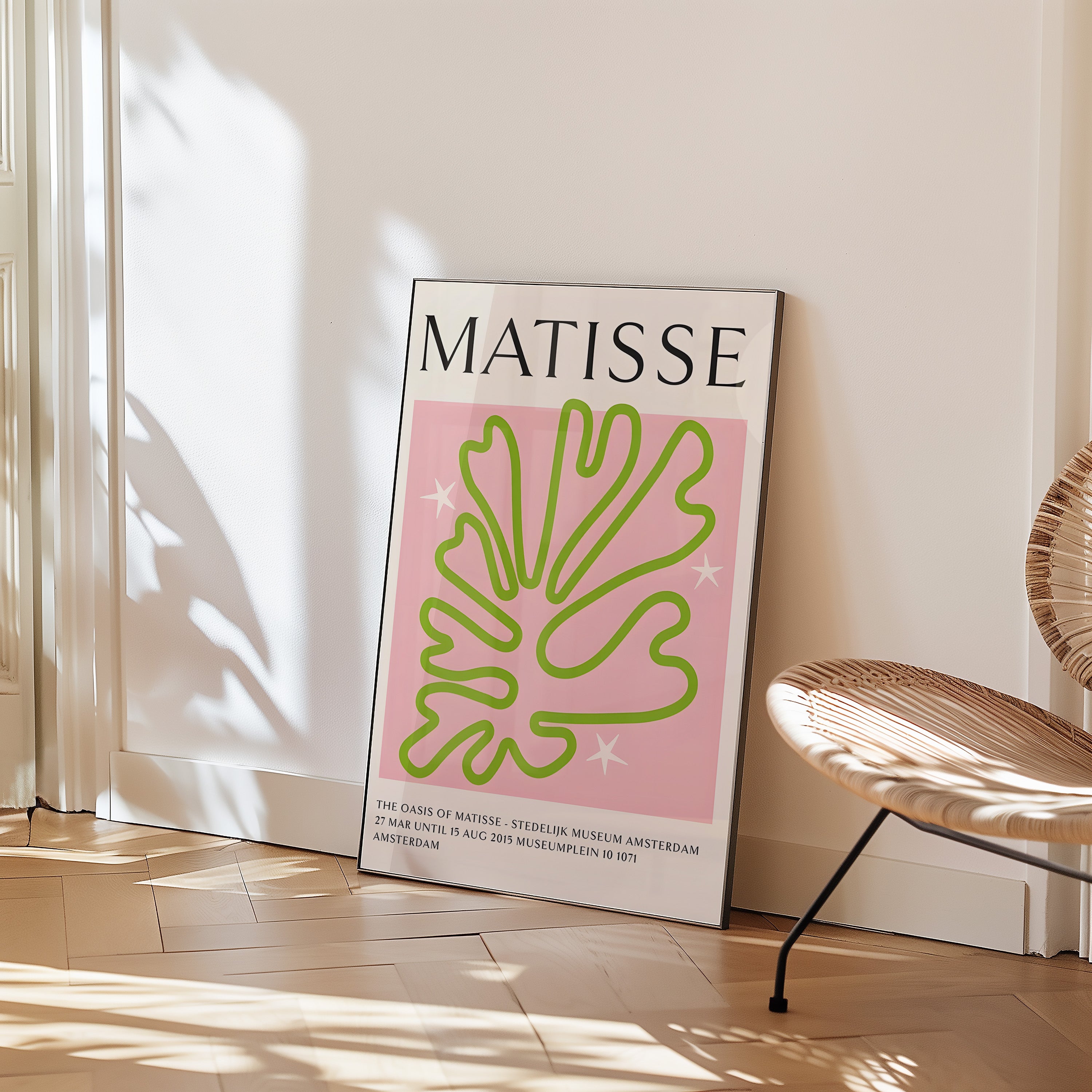 Matisse-Inspired Leaf Art Poster — Pink & Lime Modern Wall Print