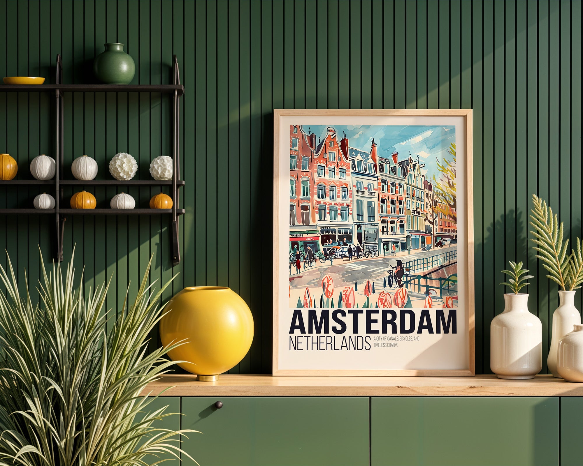 Amsterdam Netherlands Vintage Travel Poster Print - Vintage Cityscape Wall Art