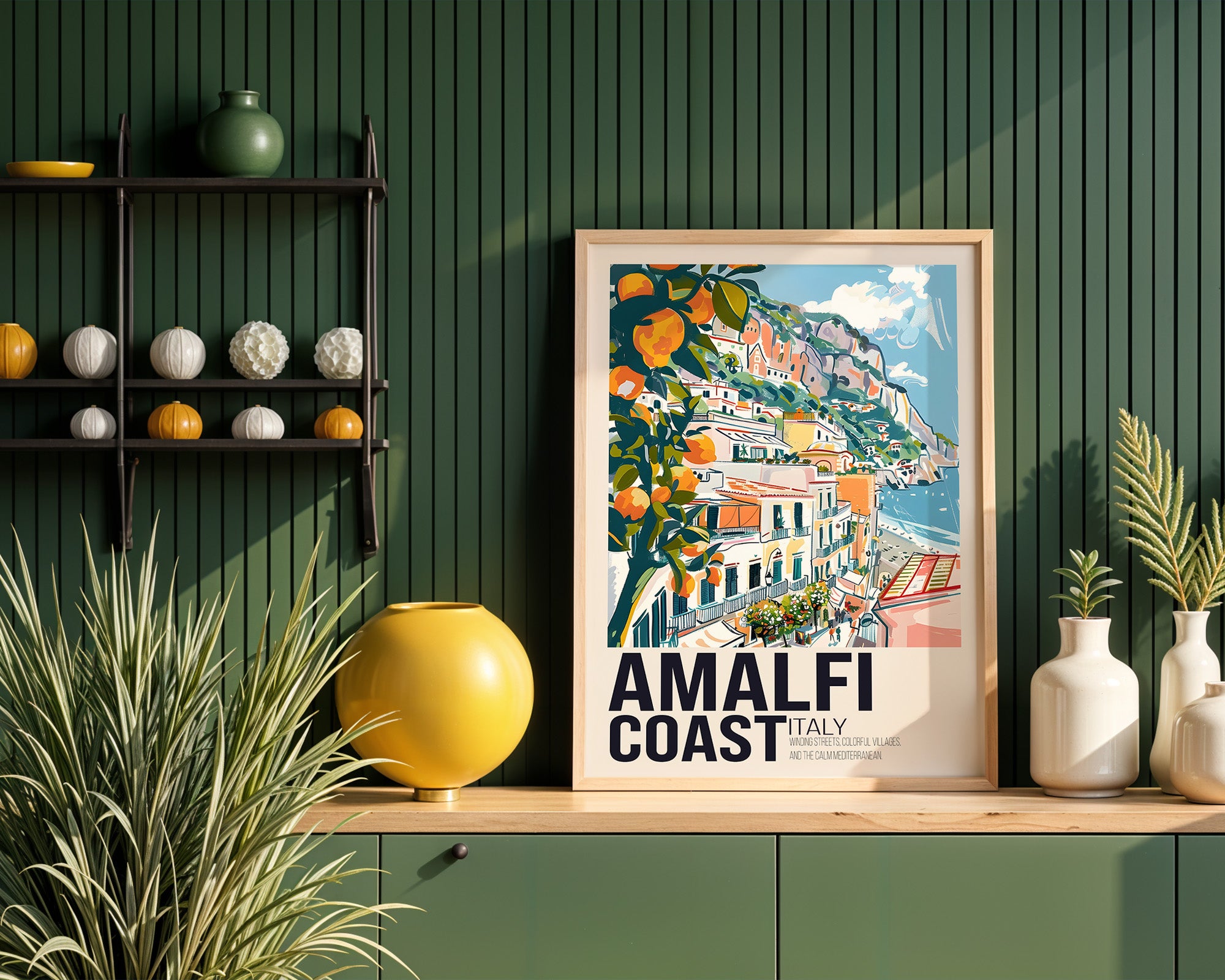 Amalfi Coast Italy Travel Poster — Vintage Mediterranean Wall Art