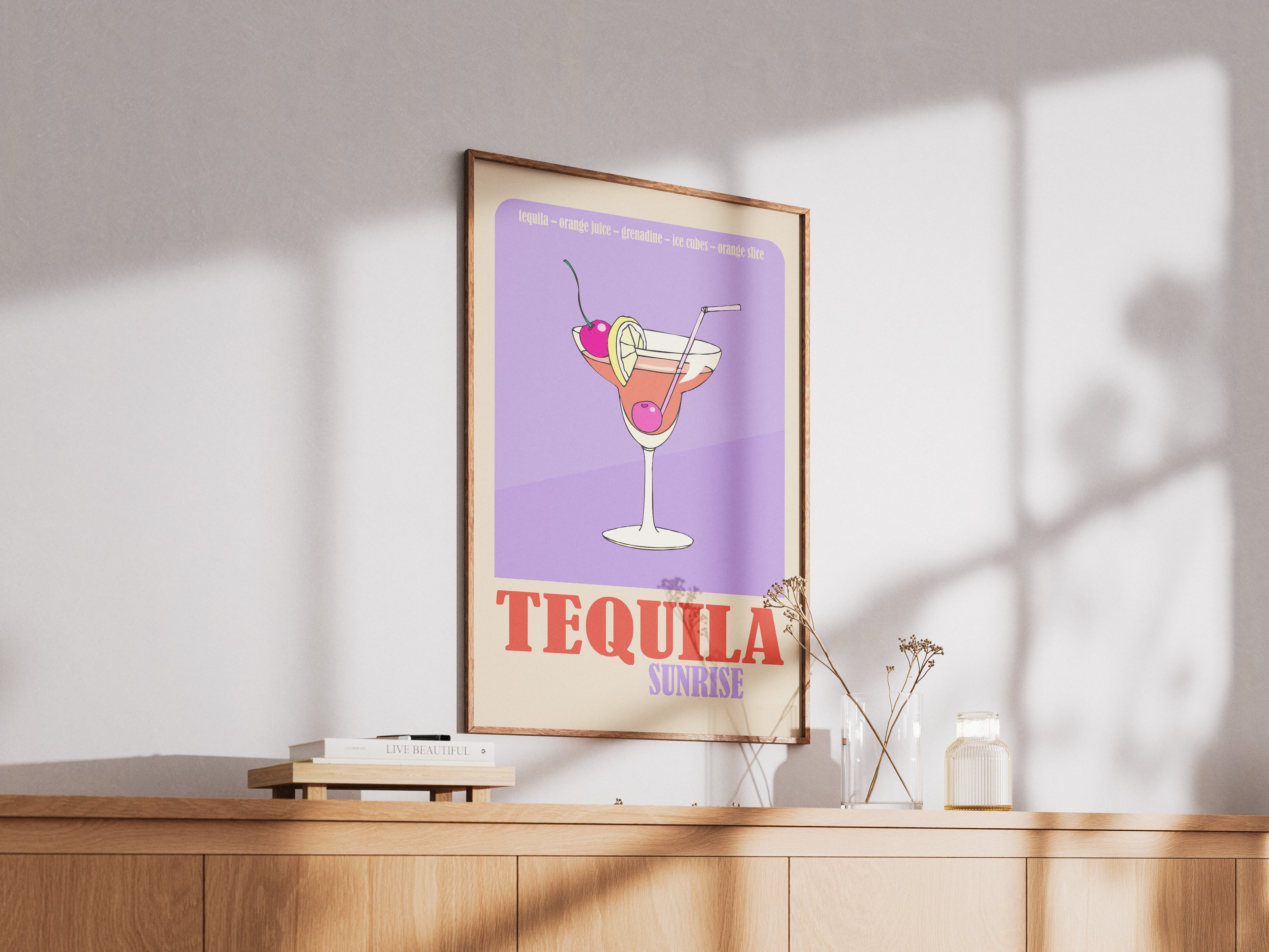Tequila Sunrise Poster — Retro Cocktail Wall Art
