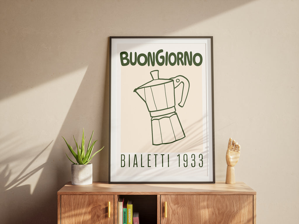 Buongiorno Moka Coffee Poster — Bialetti 1933 Framed Wall Art