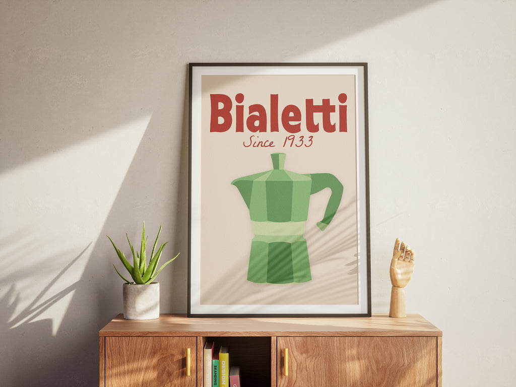 Bialetti Moka Pot Poster — Vintage Italian Coffee Kitchen Wall Art