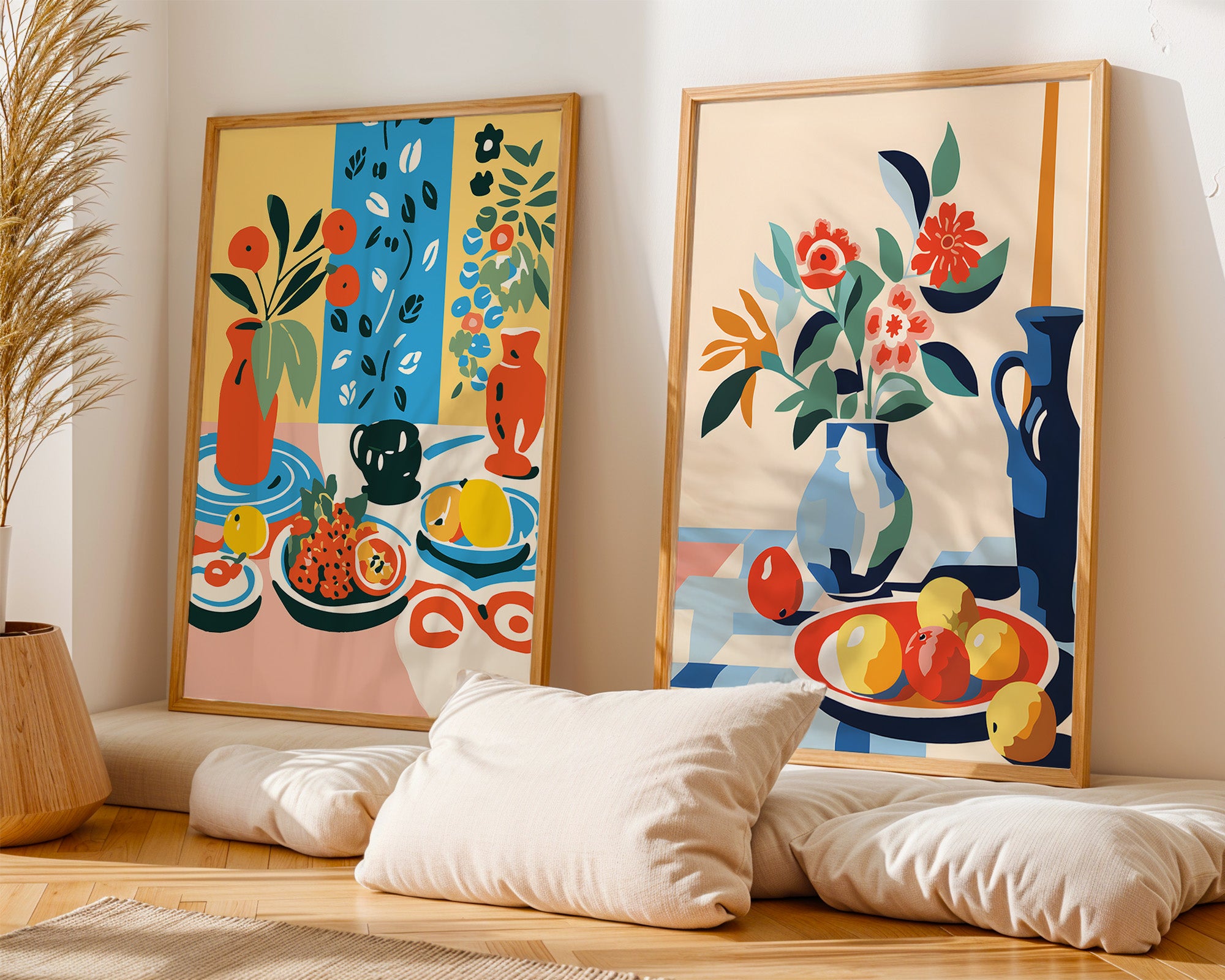 Still Life Floral Poster — Colorful Vase & Fruit Wall Art
