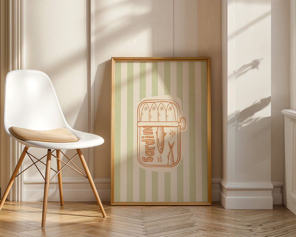 Sardine Tin Vintage Poster — Retro Seafood Kitchen Wall Art