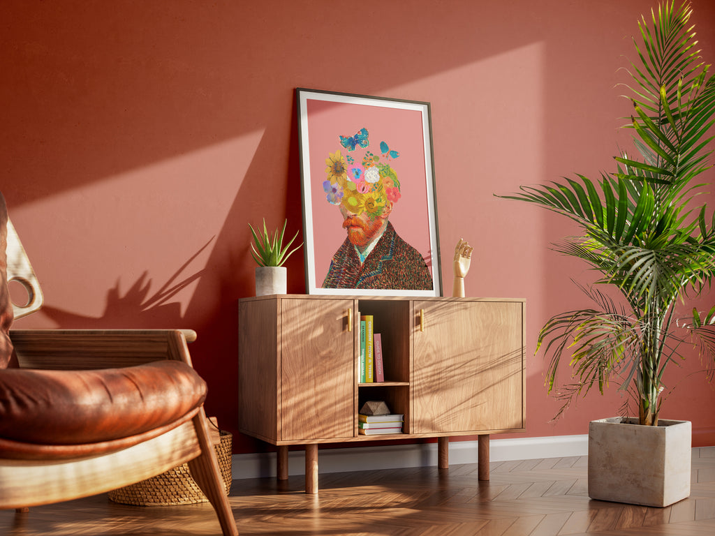 Van Gogh Floral Head Poster — Colorful Surreal Art Print