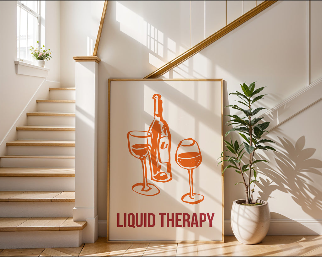 Liquid Therapy Poster — Wine Bottle & Glasses Wall Art for Kitchen, Bar, or Dining Room
