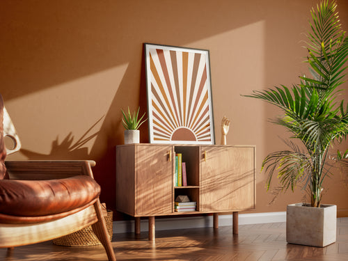 Retro Sunburst Poster — Boho Wall Art in Earth Tones