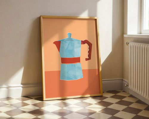 Moka Pot Coffee Poster — Mid-Century Kitchen Art Print