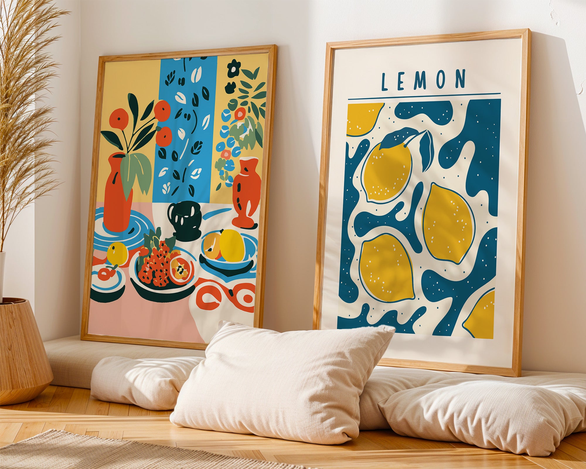 Lemon Art Poster — Retro Citrus Wall Print