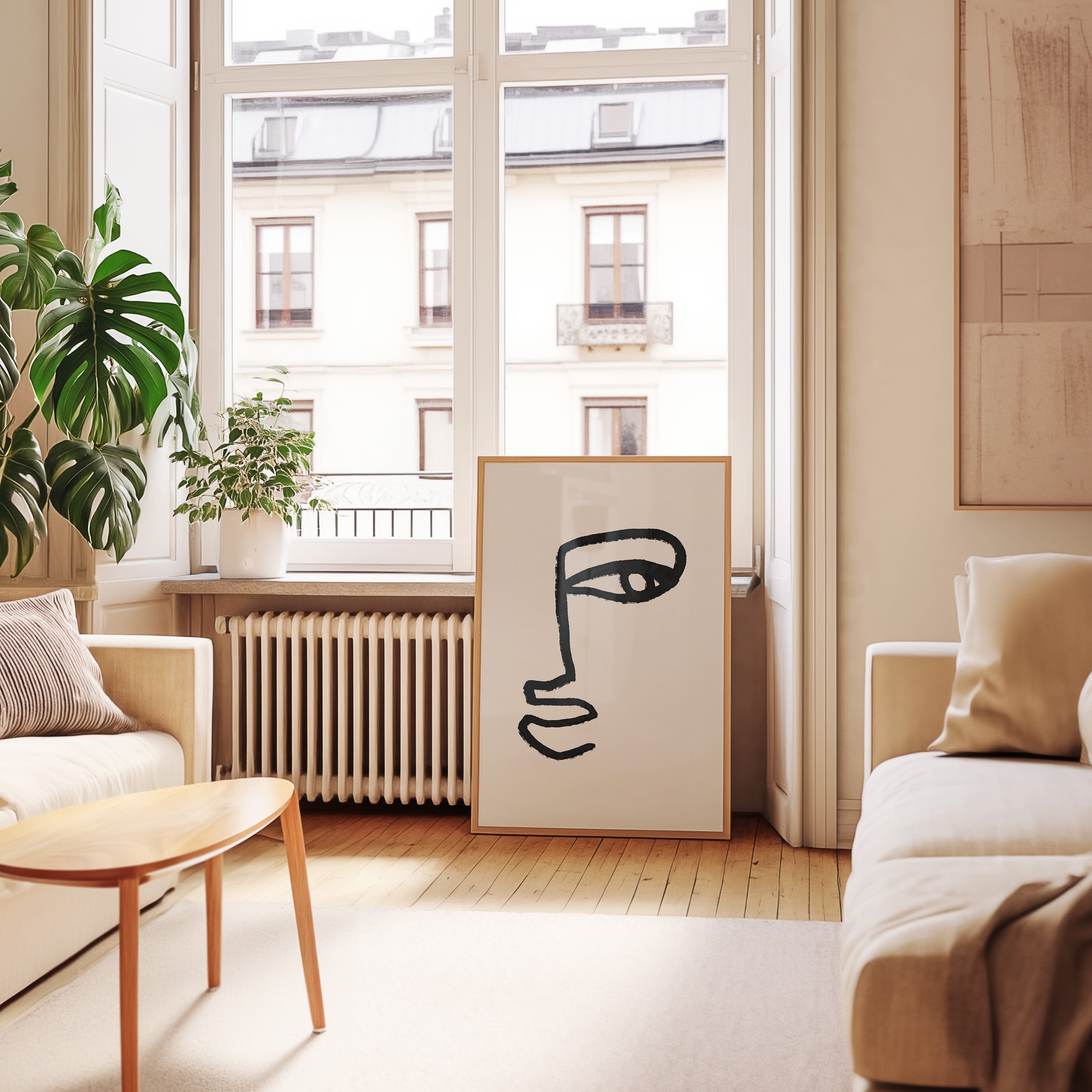 Minimal Line Face Poster — Abstract Monochrome Wall Art