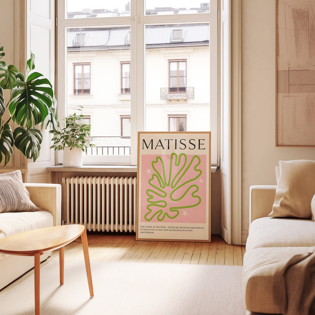 Matisse-Inspired Leaf Art Poster — Pink & Lime Modern Wall Print
