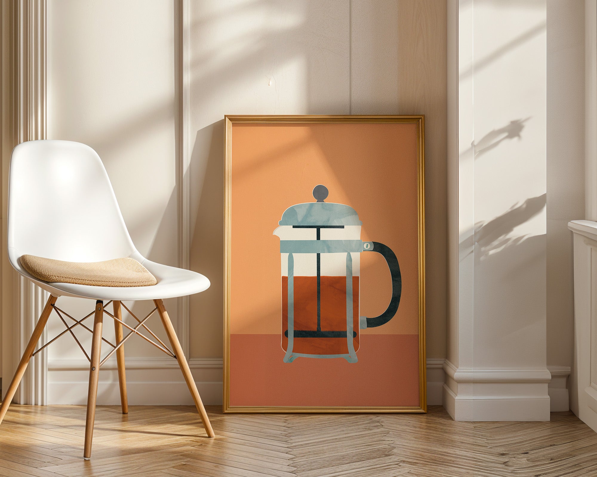 French Press Coffee Poster — Minimalist Kitchen Art Print